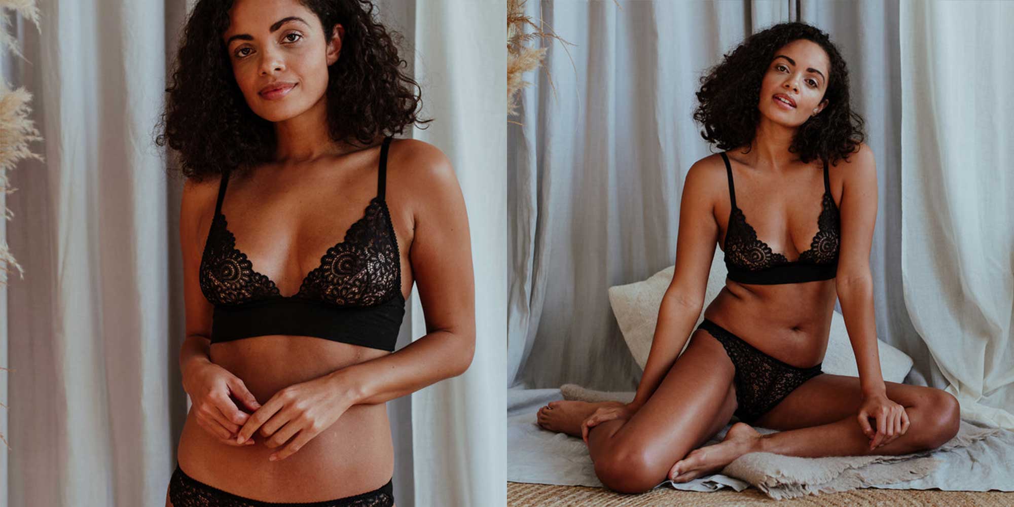 Someone wearing black lacy sustainable Valentine's Day lingerie by Luva Huva.