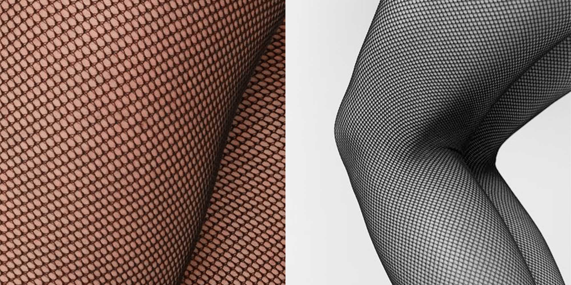 Close up of the fishnet texture of lingerie tights by Swedish Stockings.