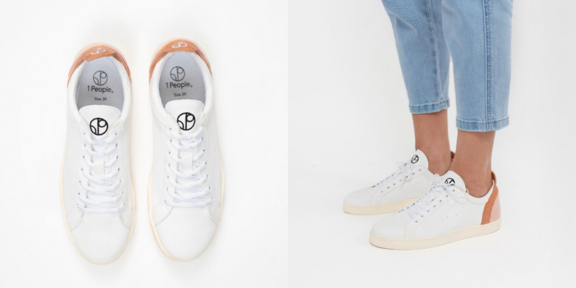 top view of laces side of sneakers and person in classic white Boras sneakers by 1 People