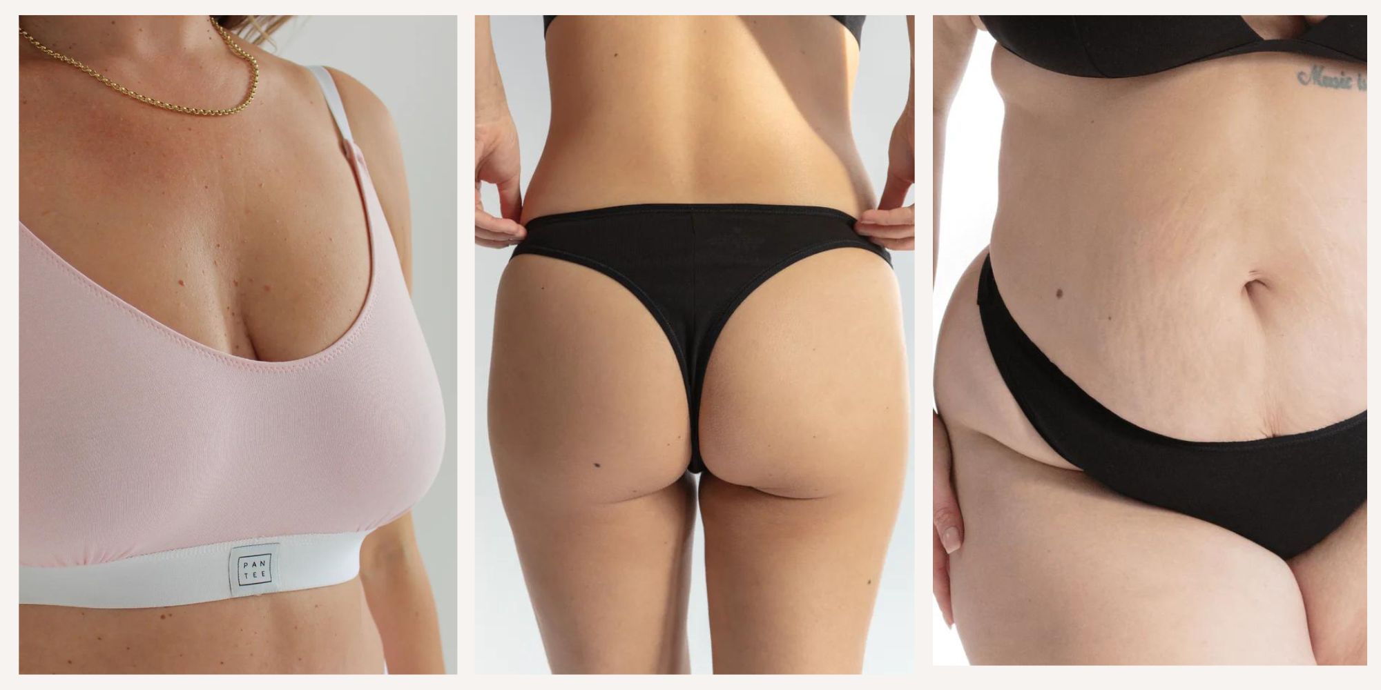 Three examples of basics responsibly-made underwear by Pantee.