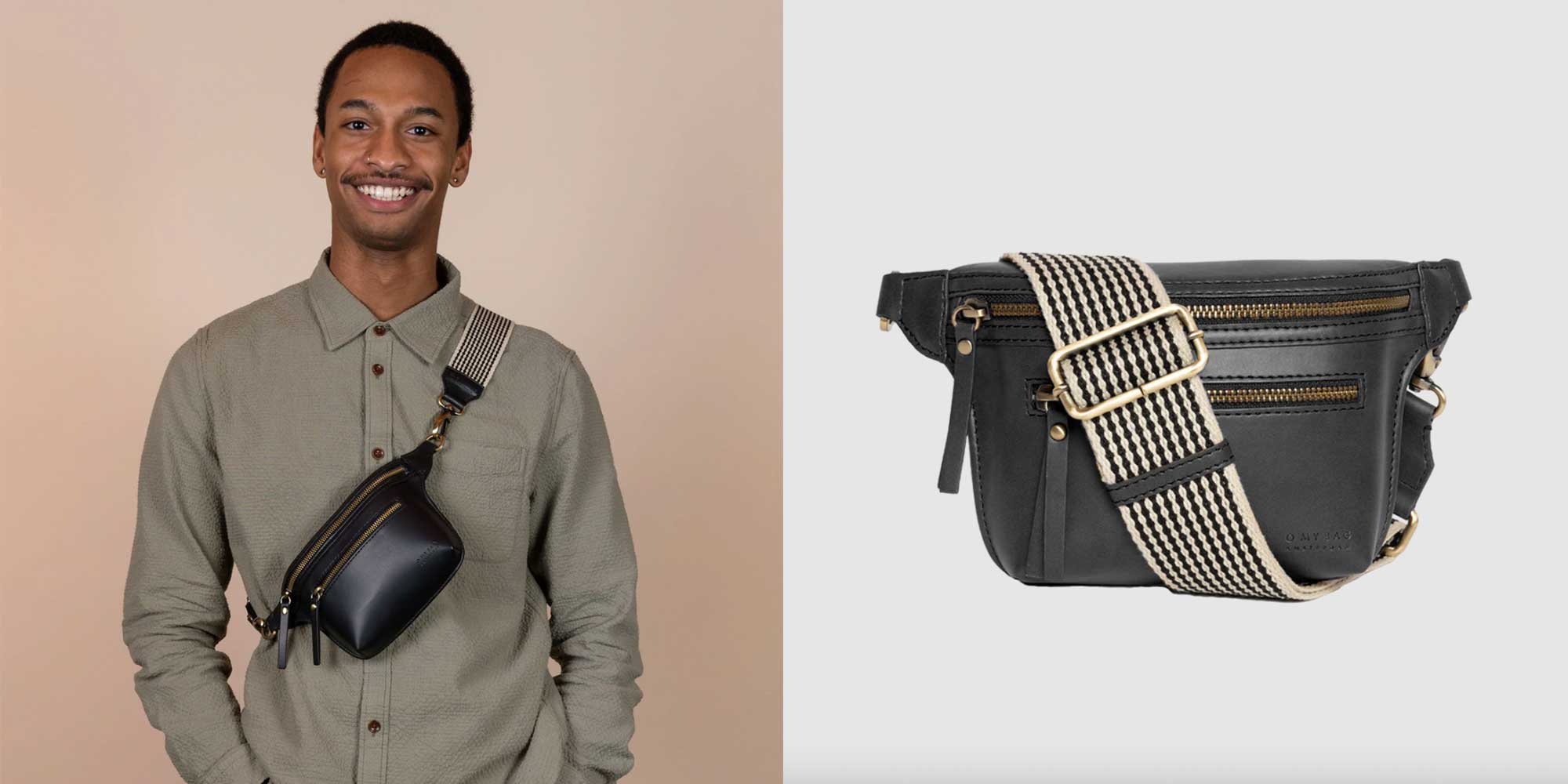 A black leather bum bag by O My Bag.