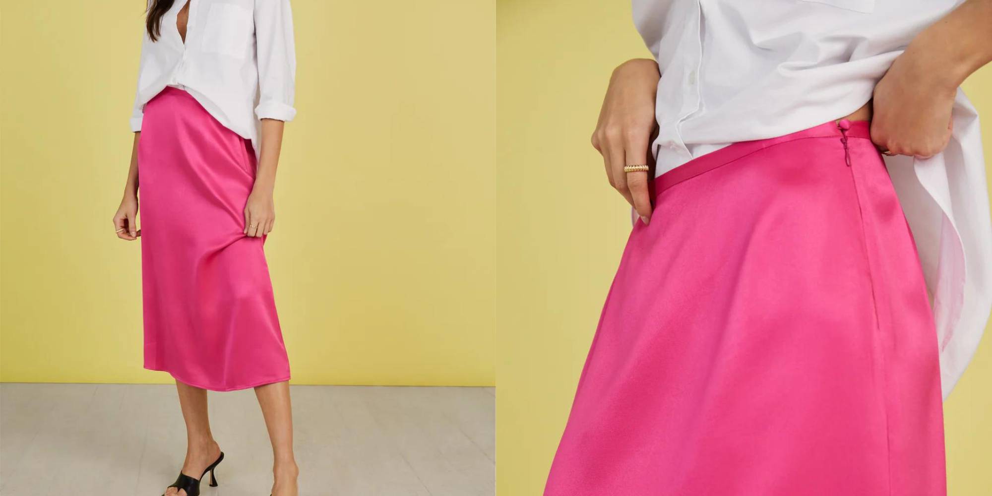 A bright pink pencil silk skirt by Baukjen.