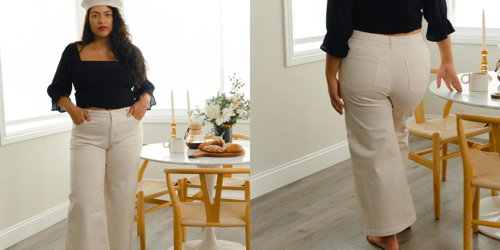 White wide leg extended sizing womenswear trousers made by Whimsy + Row.