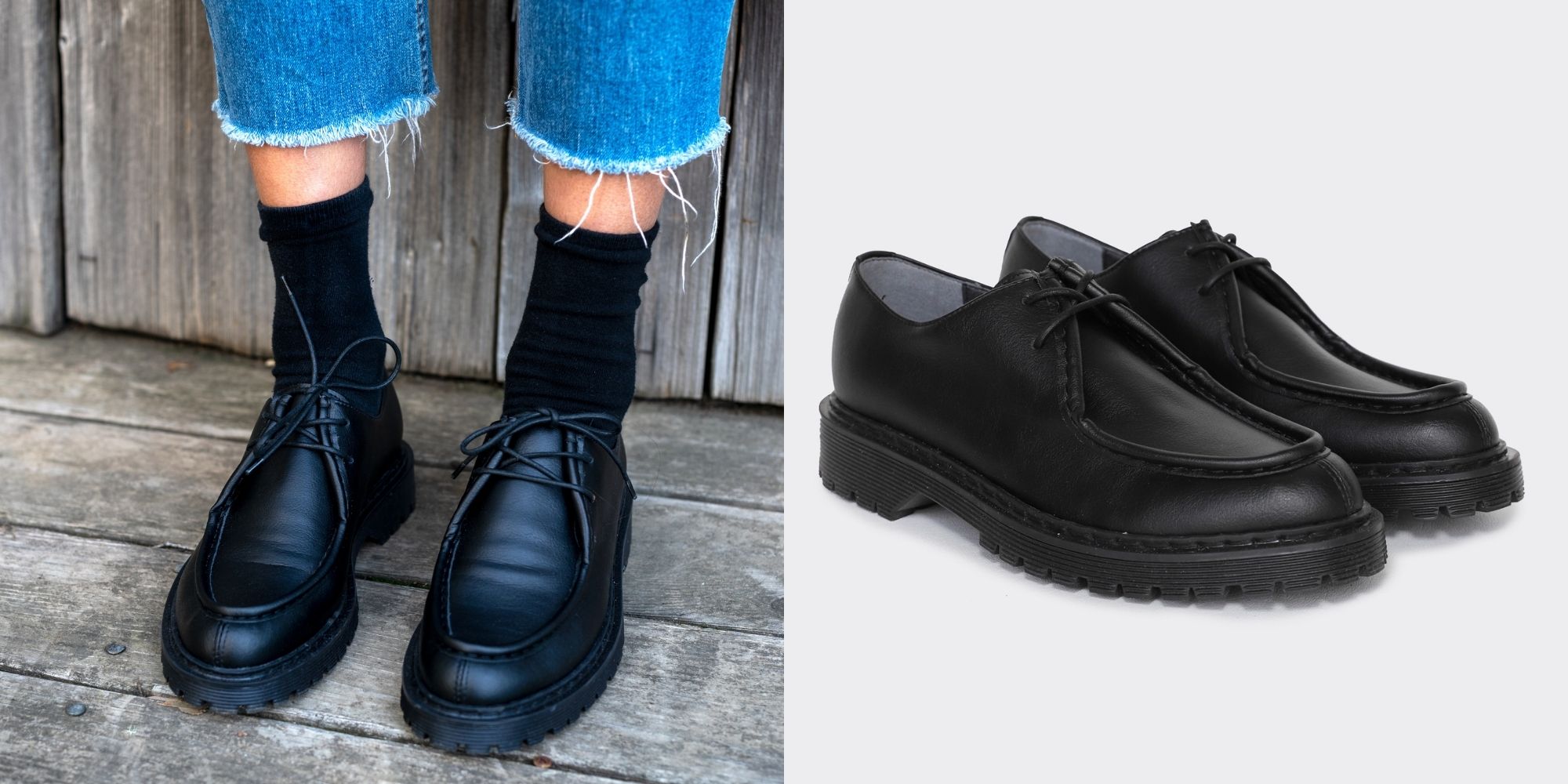Black unisex vegan Oxford shoes designed by Good Guy bobby