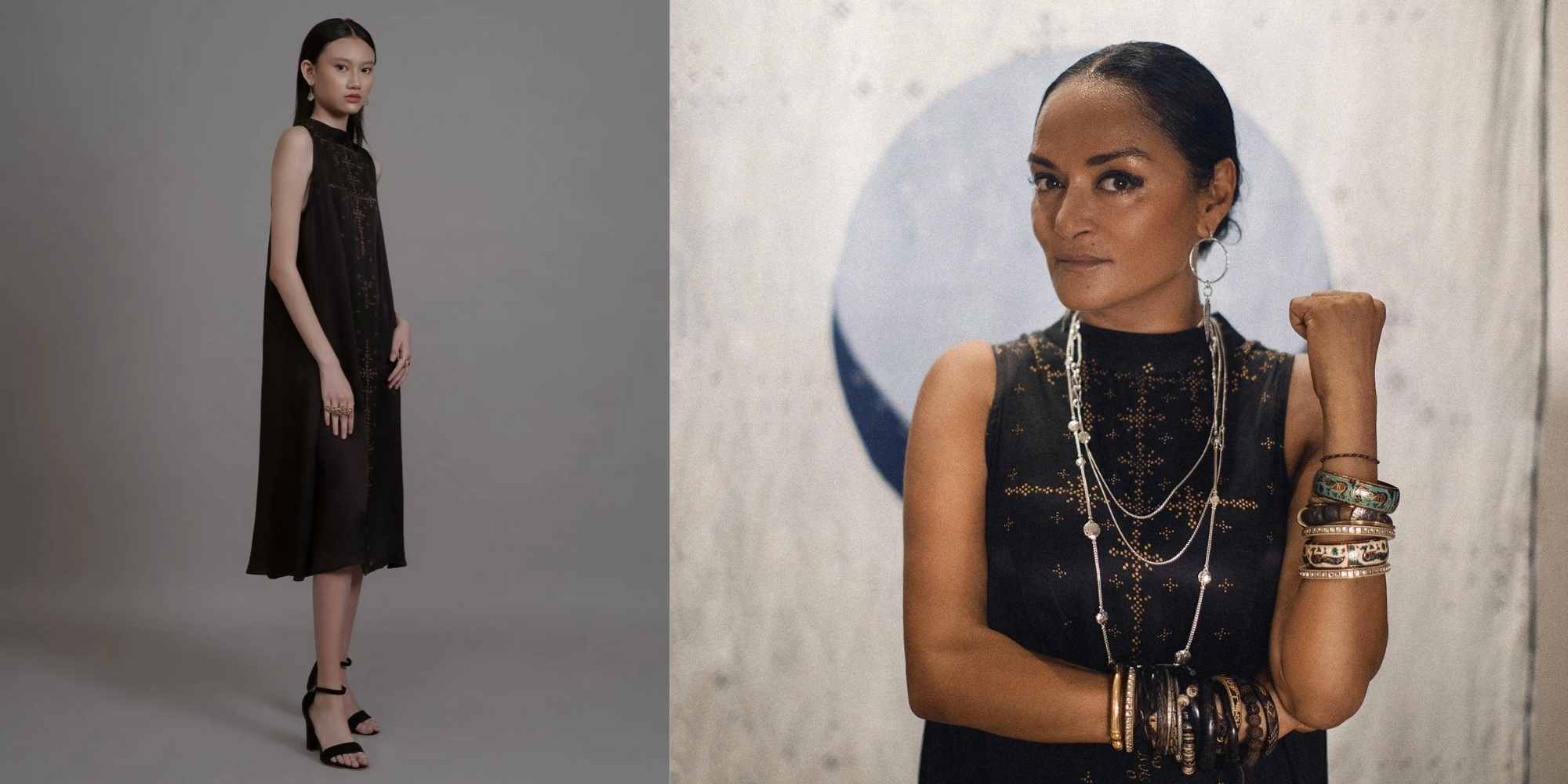 Woman wearing sustainable midi dress from SukkhaCitta