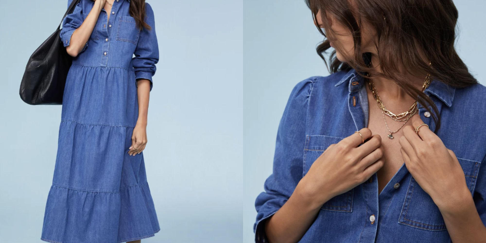A tiered organic cotton denim midi dress by Baukjen.