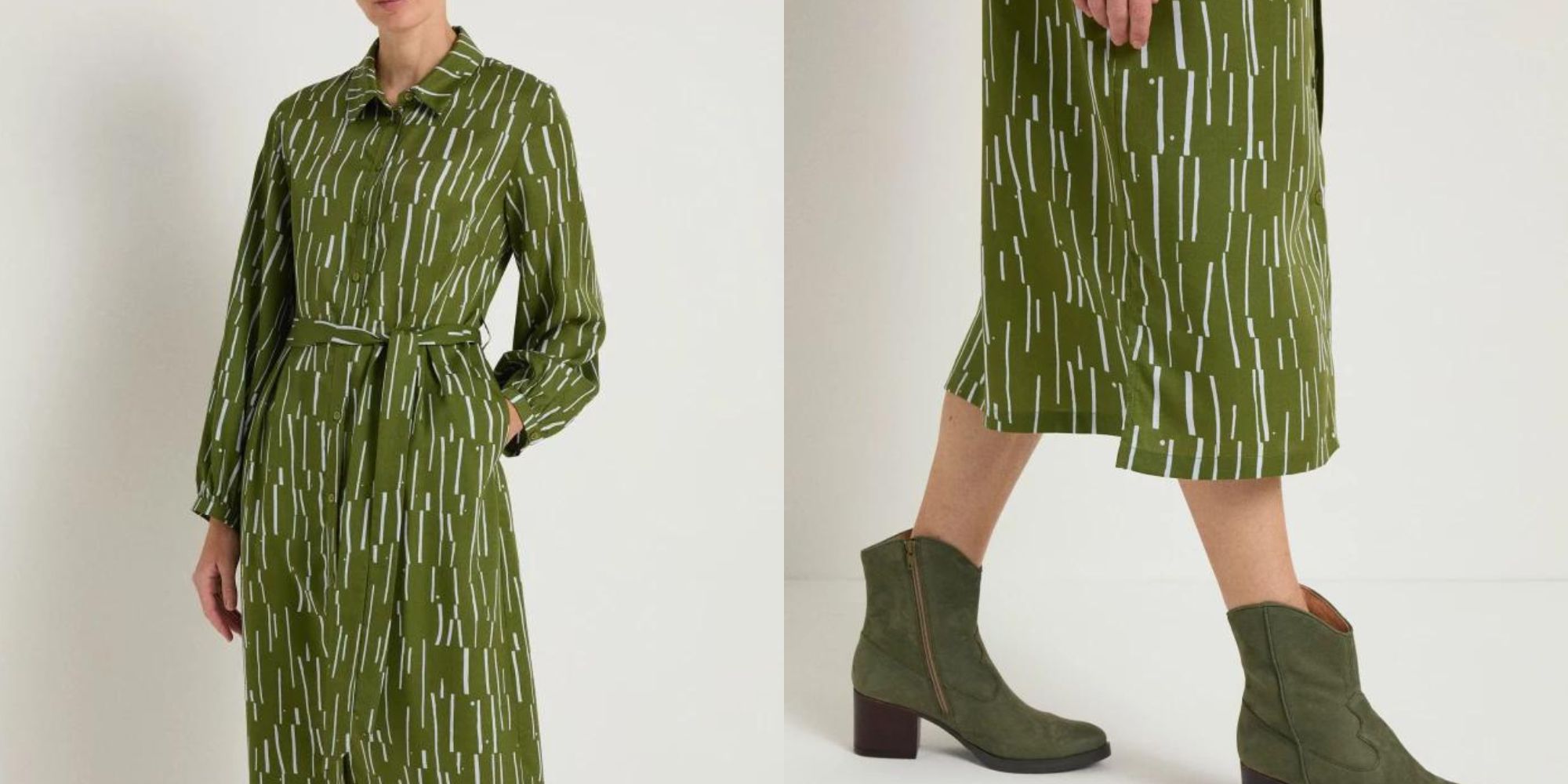A green and white patterned TENCEL Lyocell midi dress by LANIUS.