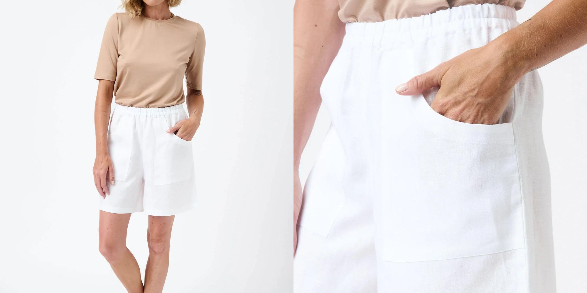 A pair of comfortable white linen shorts made by Mila.Vert.