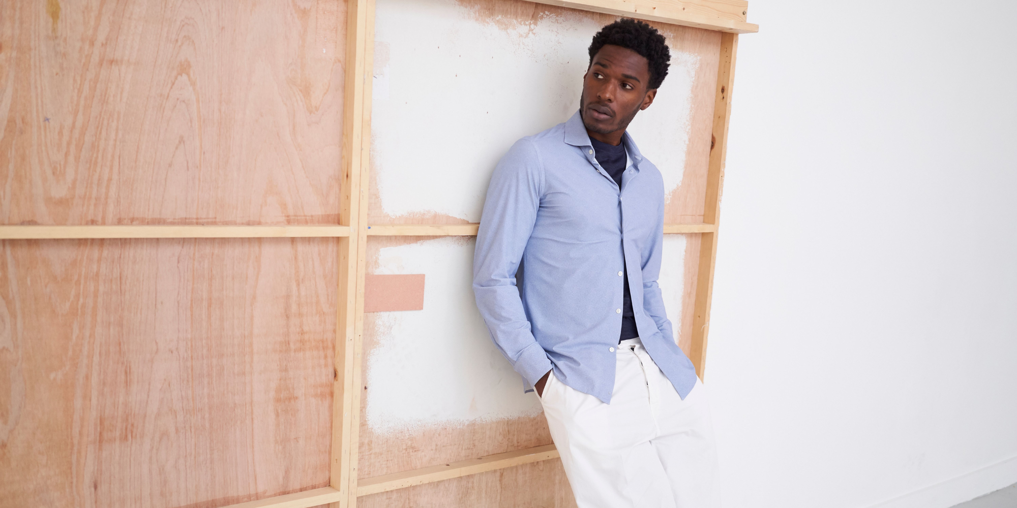 person in Sky Twill Shirt by Neem