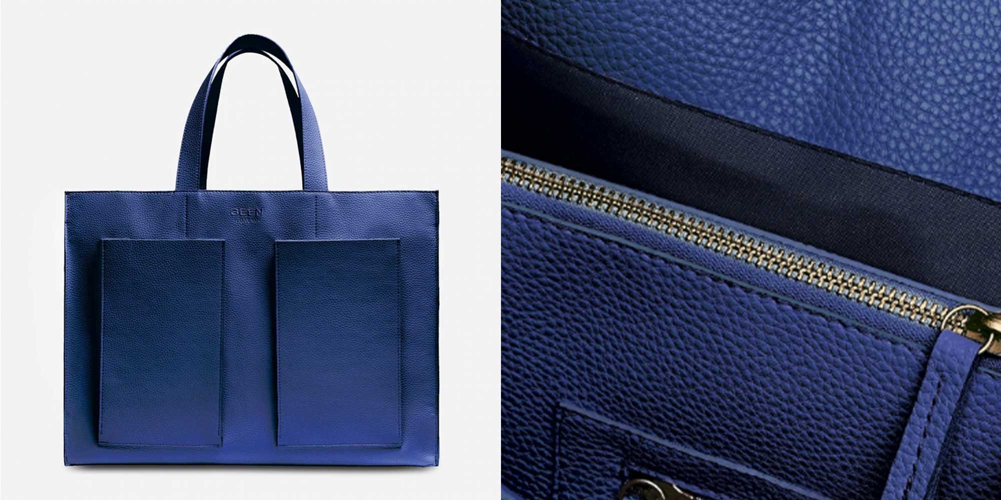 A blue leather tote bag by BEEN London.