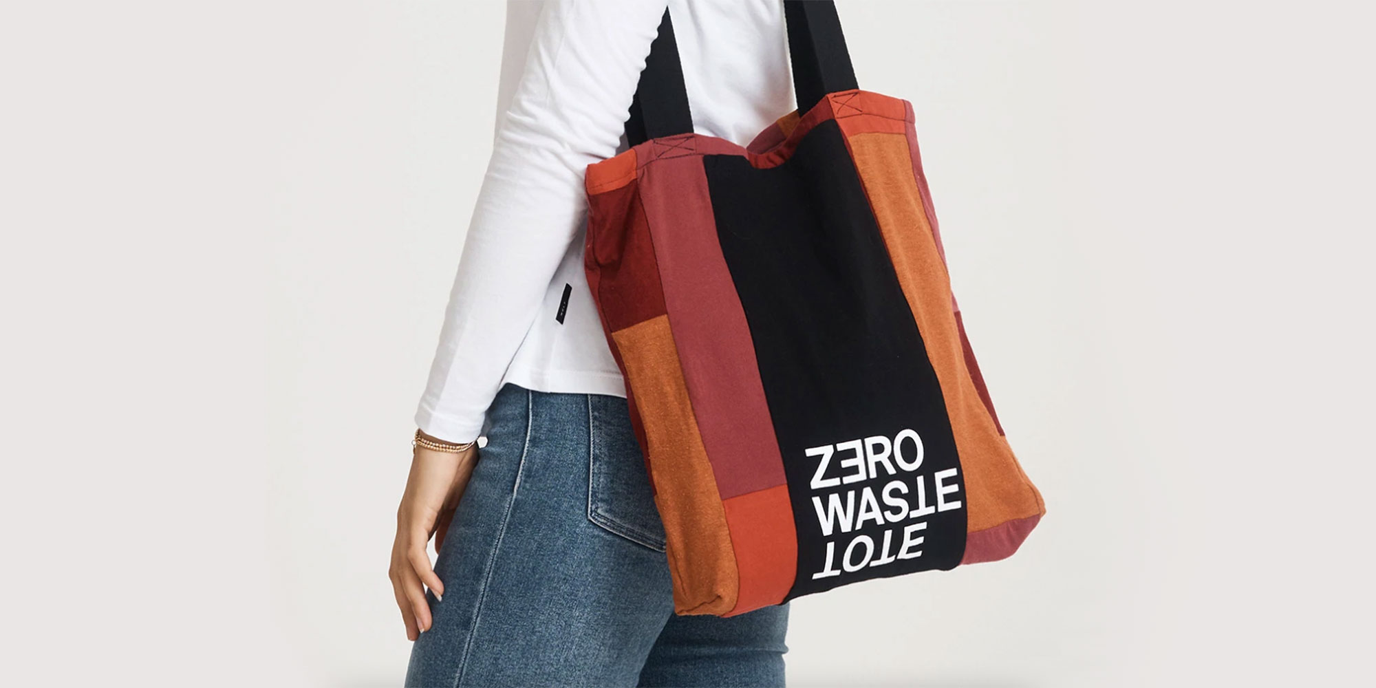 A black, orange and red zero waste tote bag by Citizen Wolf.