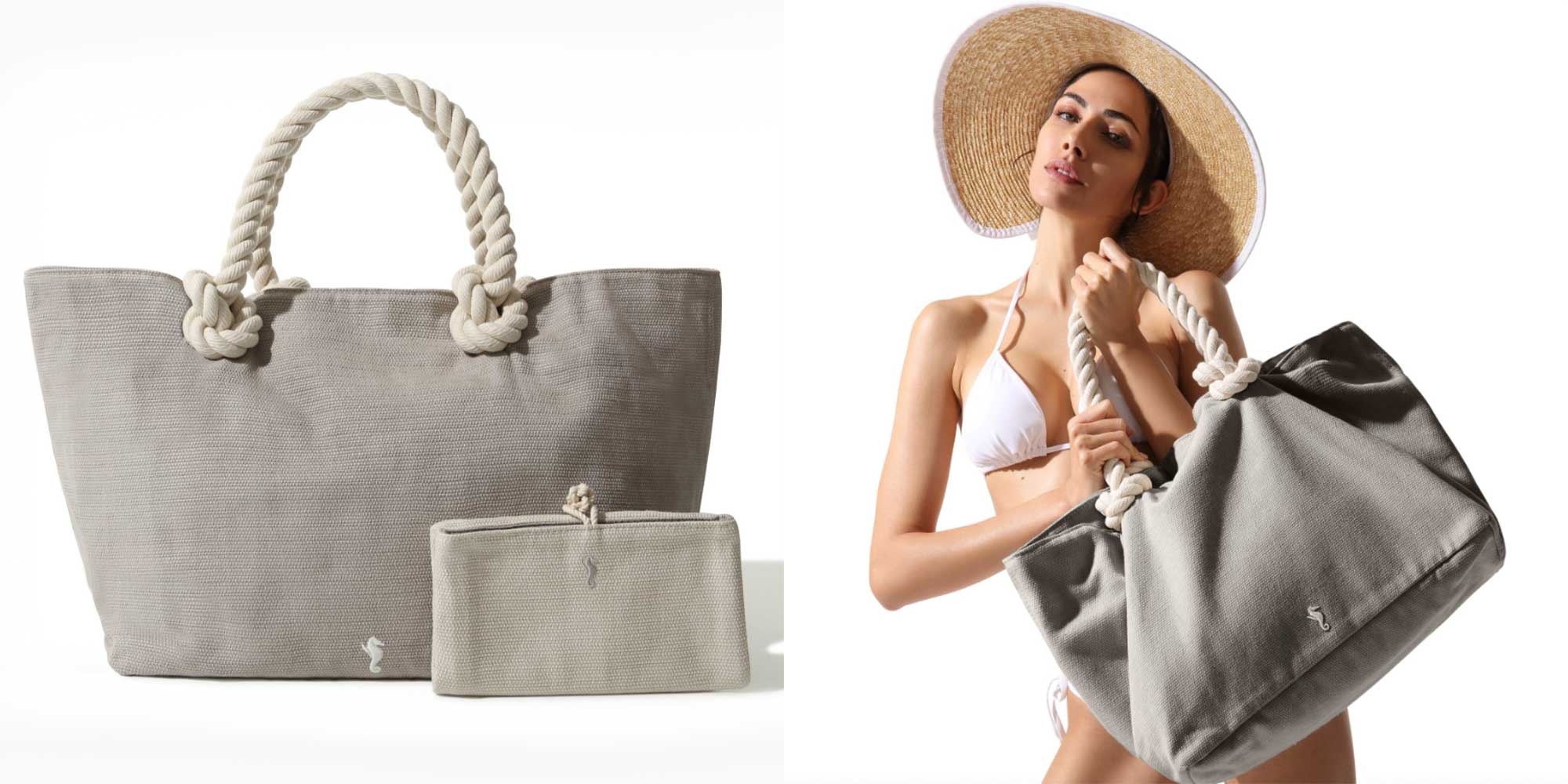 A grey tote bag by rope handles by KAMPOS.