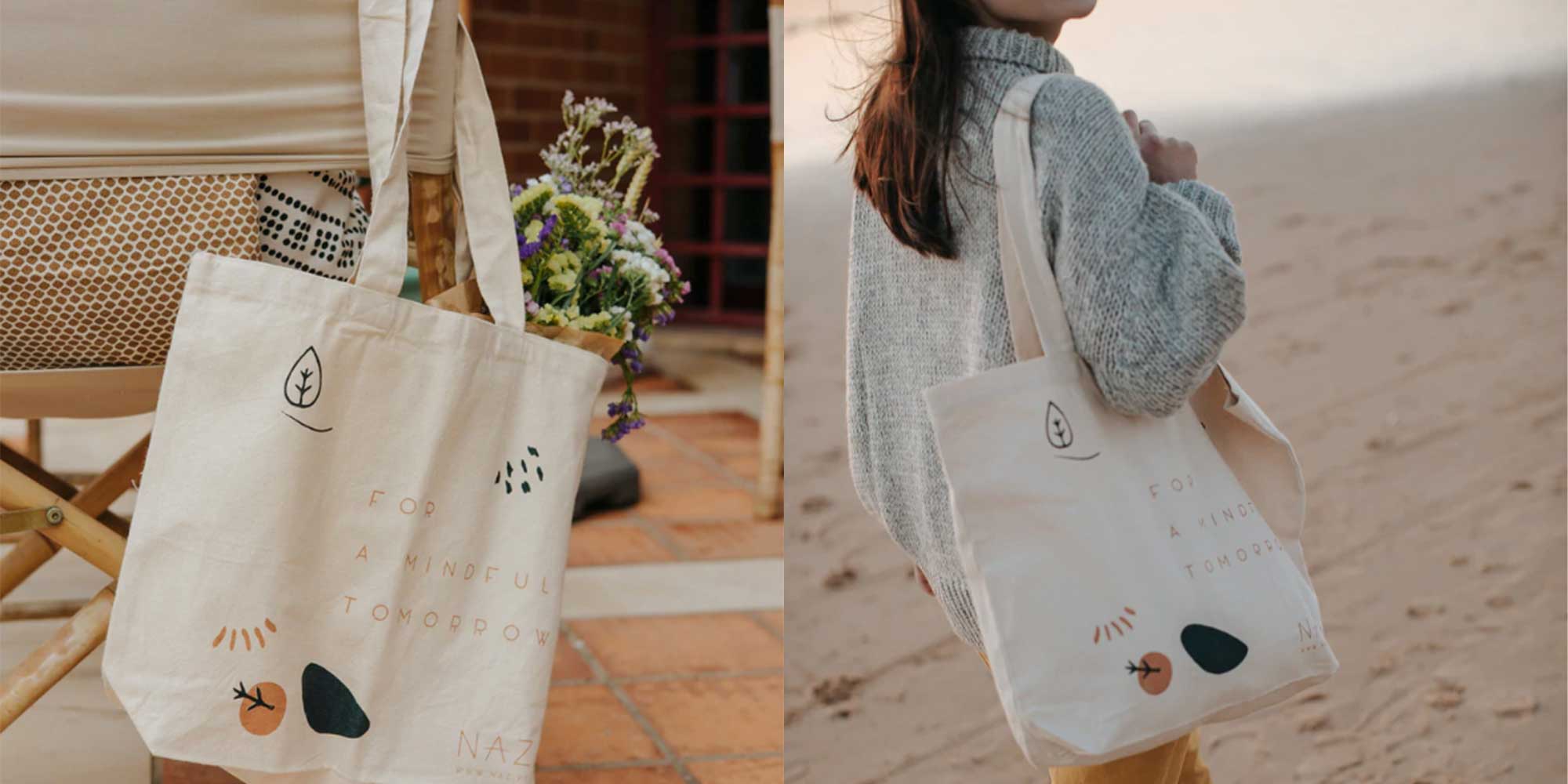 A beige canvas tote back