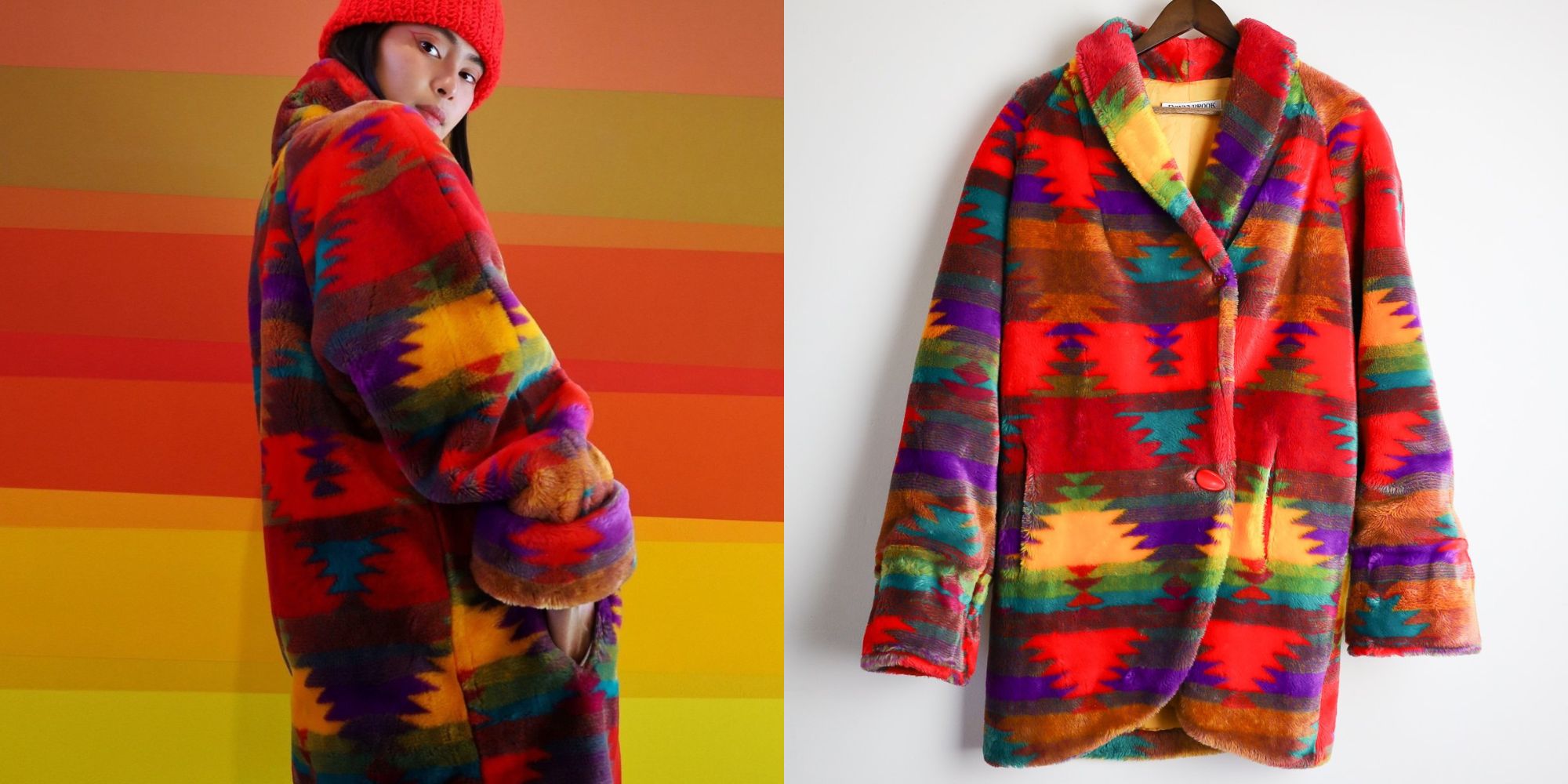 A vintage colourful faux fur coat by 4kinship.