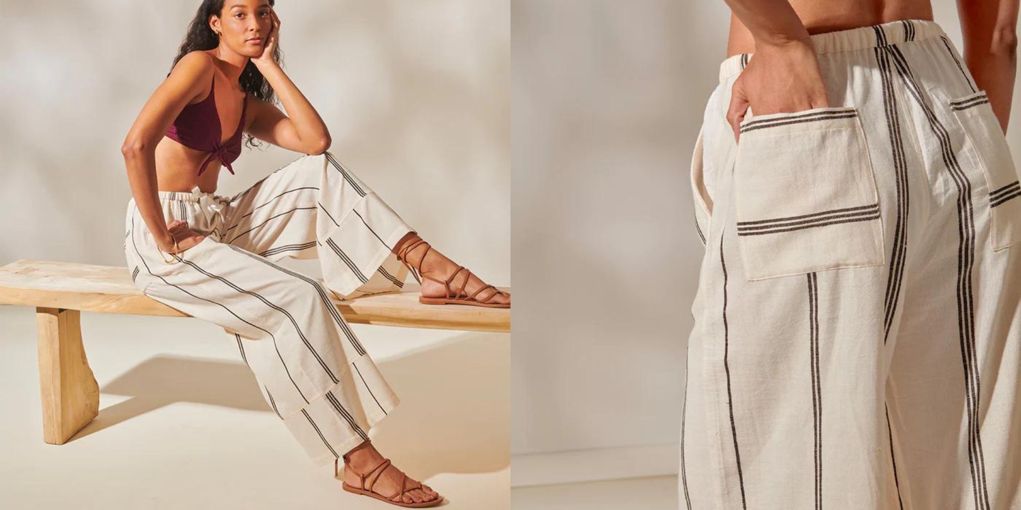 Flowy wide leg cotton striped pants by lemlem.