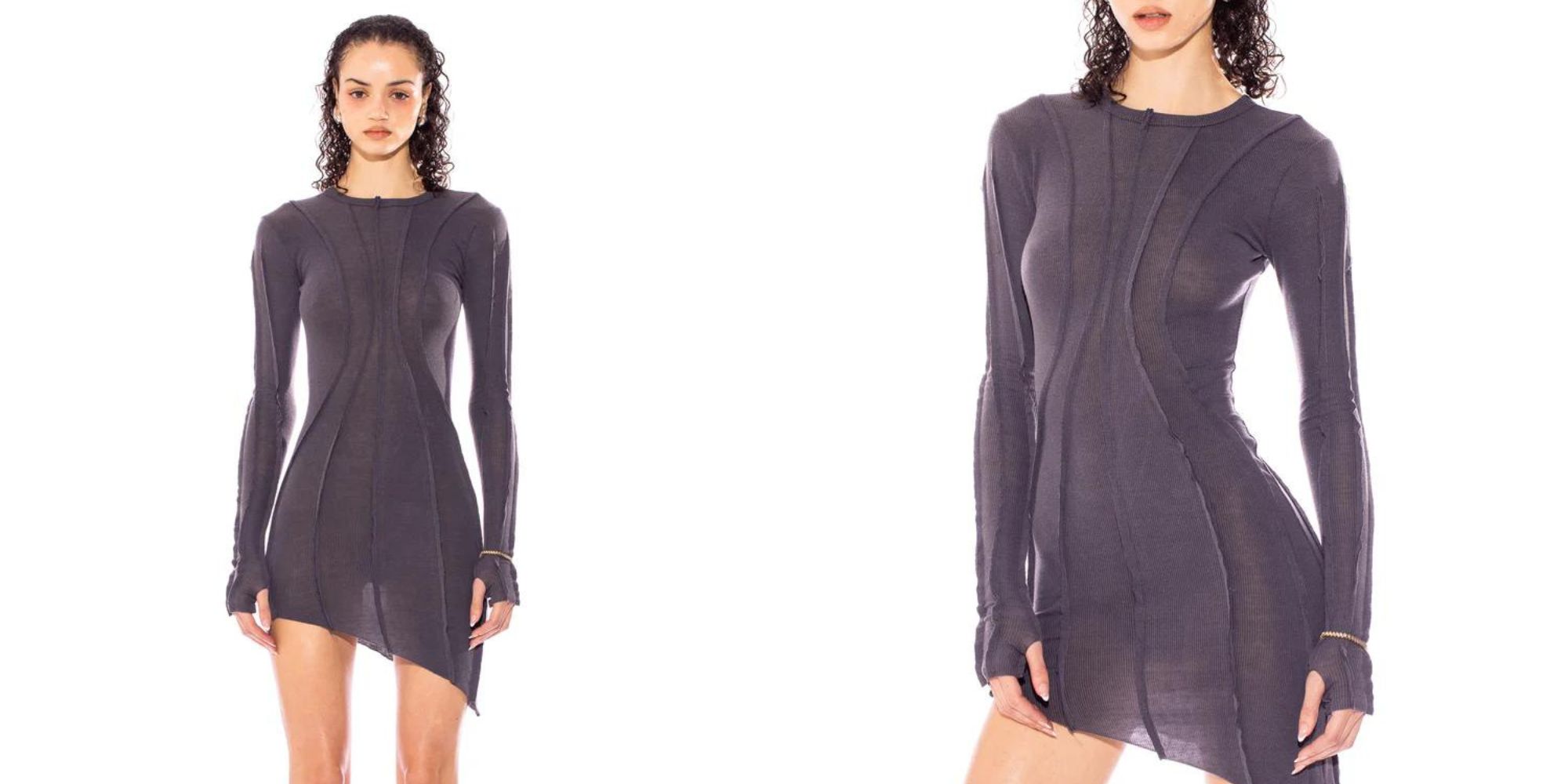 A charcoal asymmetric hem ribbed dress by Sami Miro Vintage.