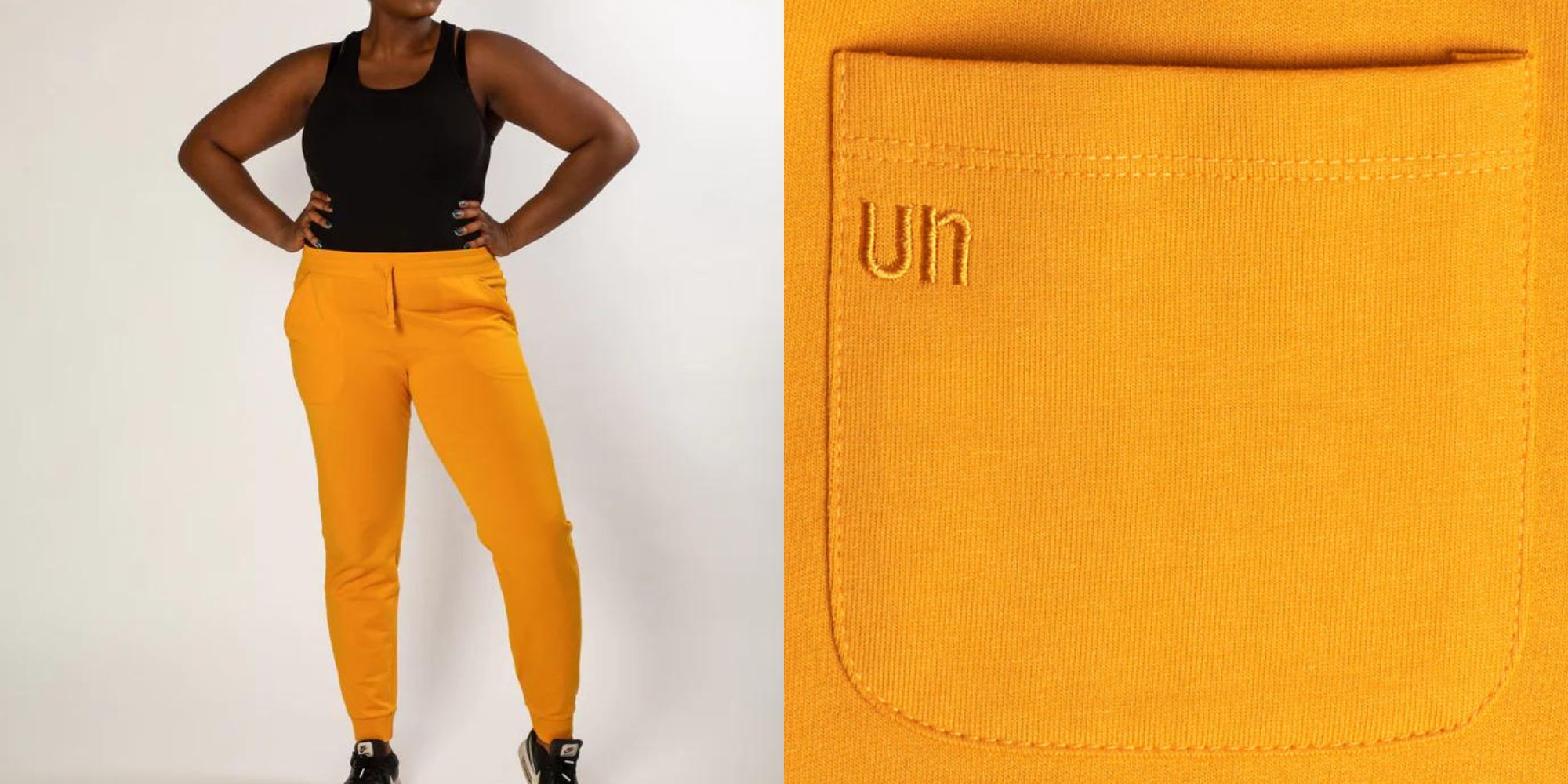 Bright yellow organic cotton sweatpants by UNOA.