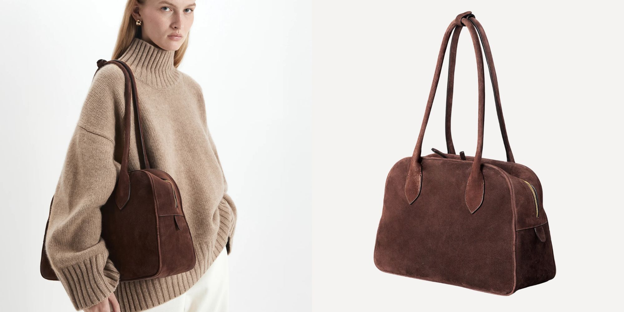 brown suede tote bag from hyer goods