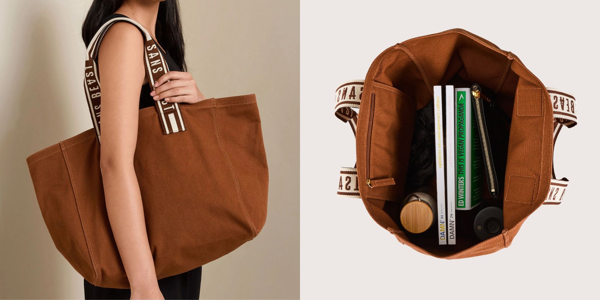 brown vegan tote bag from sans beast