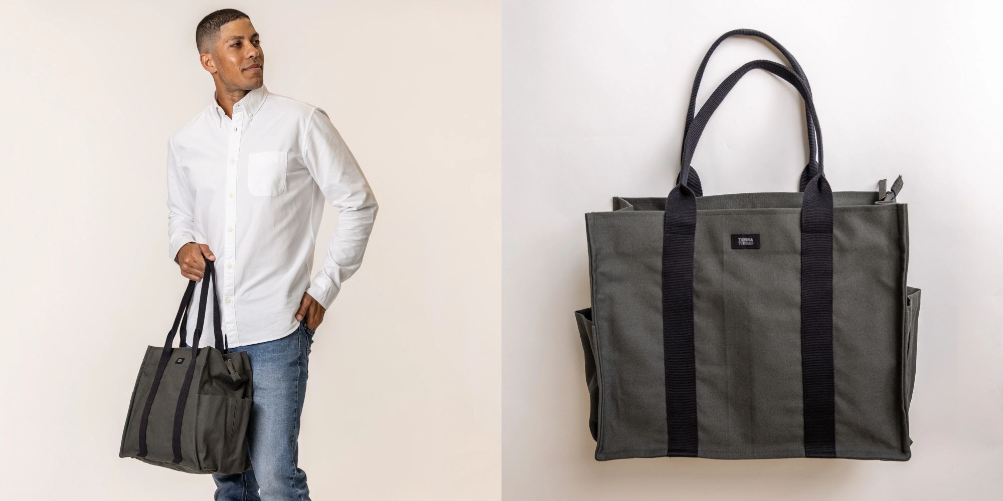 grey tote bag from terra thread