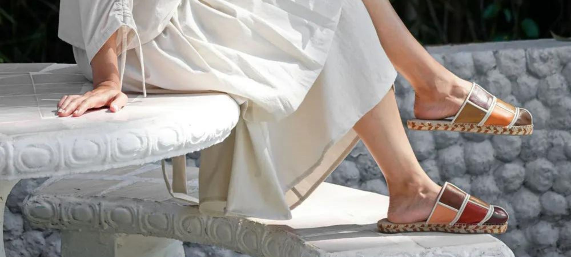 Someone wearing colourful shoes designed by Islenas.