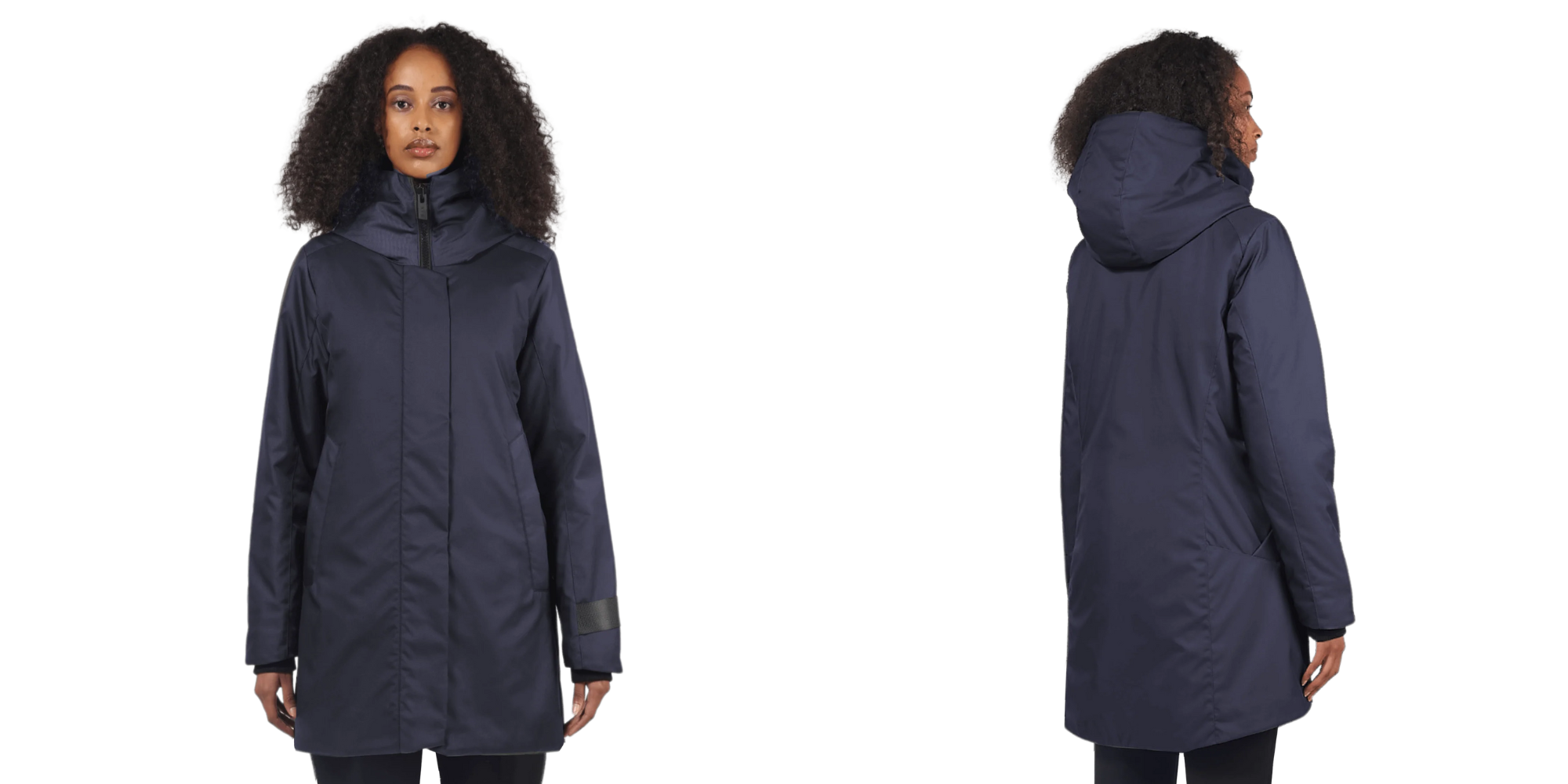 front and back view of person in Christiana Mid-Length Coat by BEDI