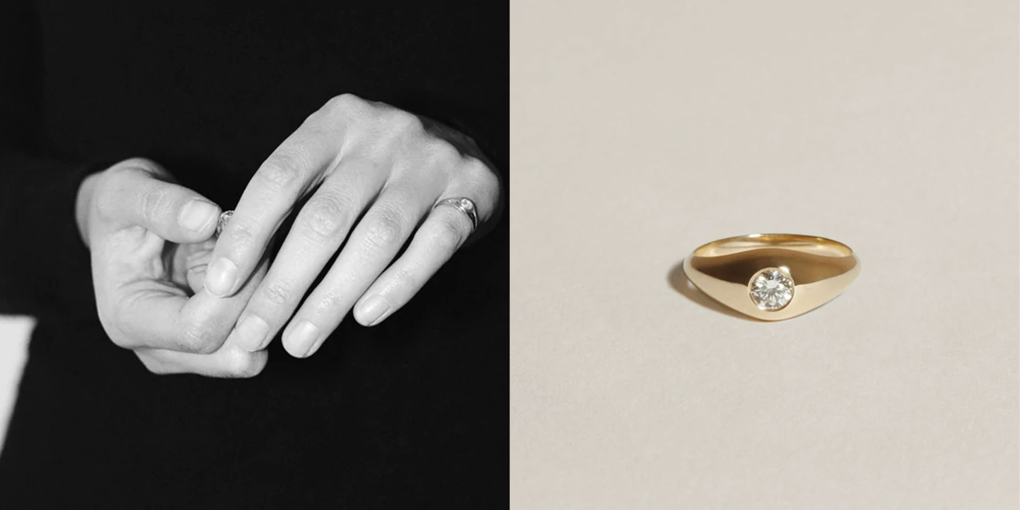 A ring made from recycled gold and silver as well as a sparkling, round, brilliant cut white recycled diamond from J.Hannah.