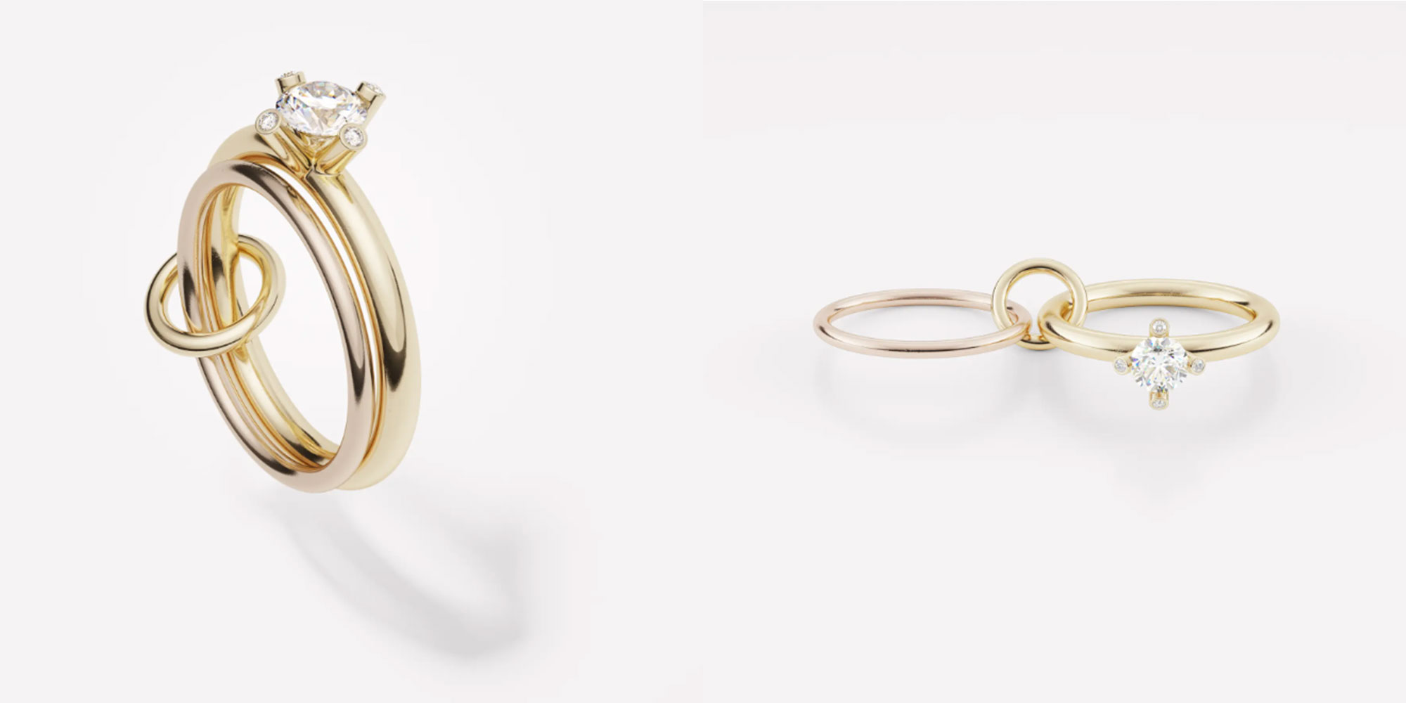 A gold ring with a gold connector that orbits the bands by Spinelli Kilcollin.