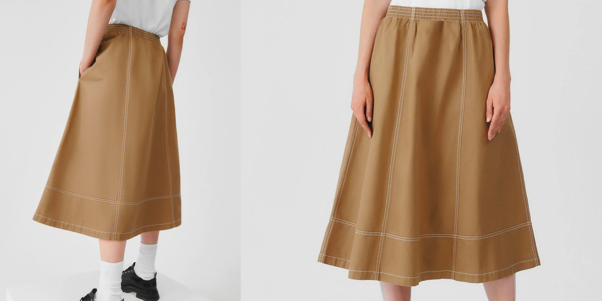 An ethical, mid-length skirt by Kowtow.
