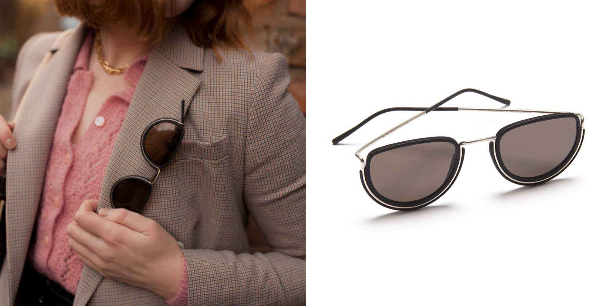 A pair of half moon sunglasses by Wires.