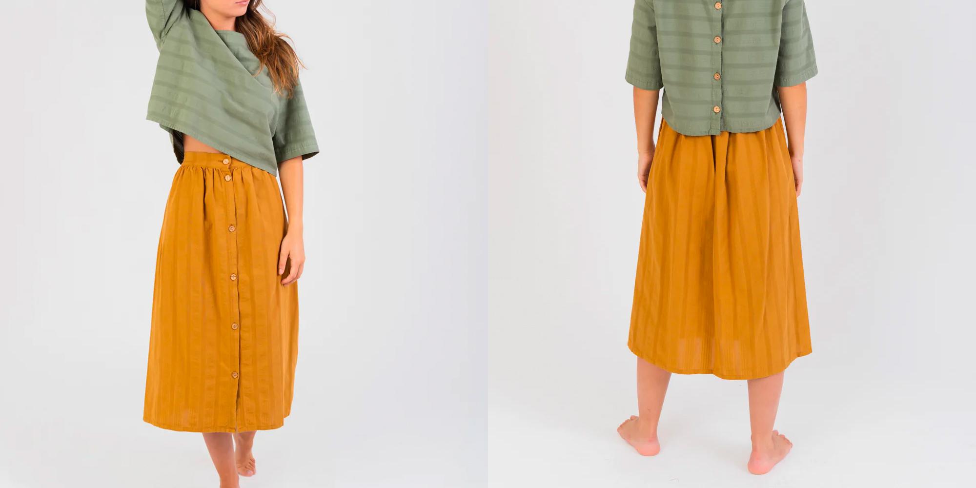 A woman in a sustainable cotton skirt by Naz