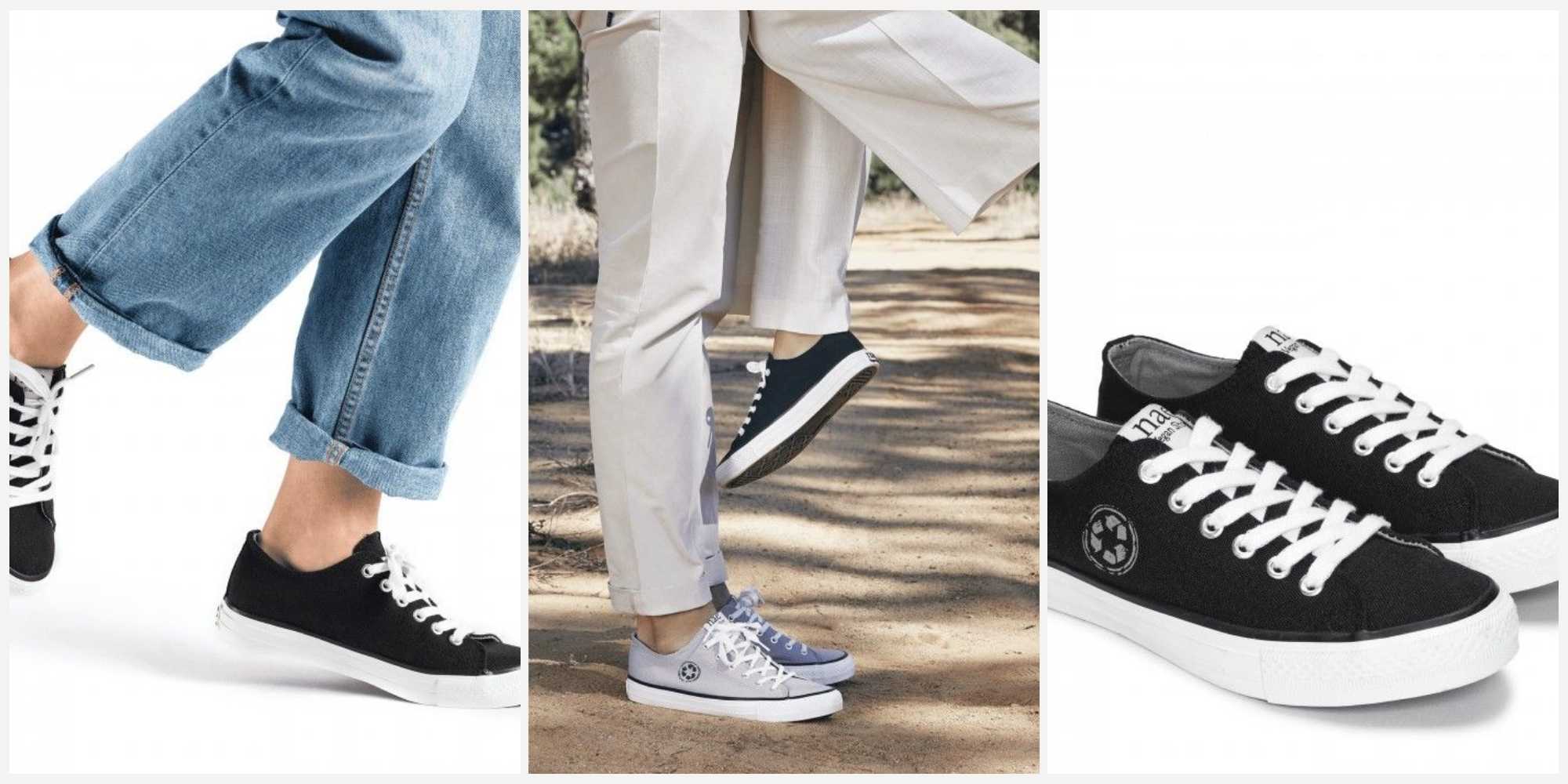 Black and white NAE sneakers.