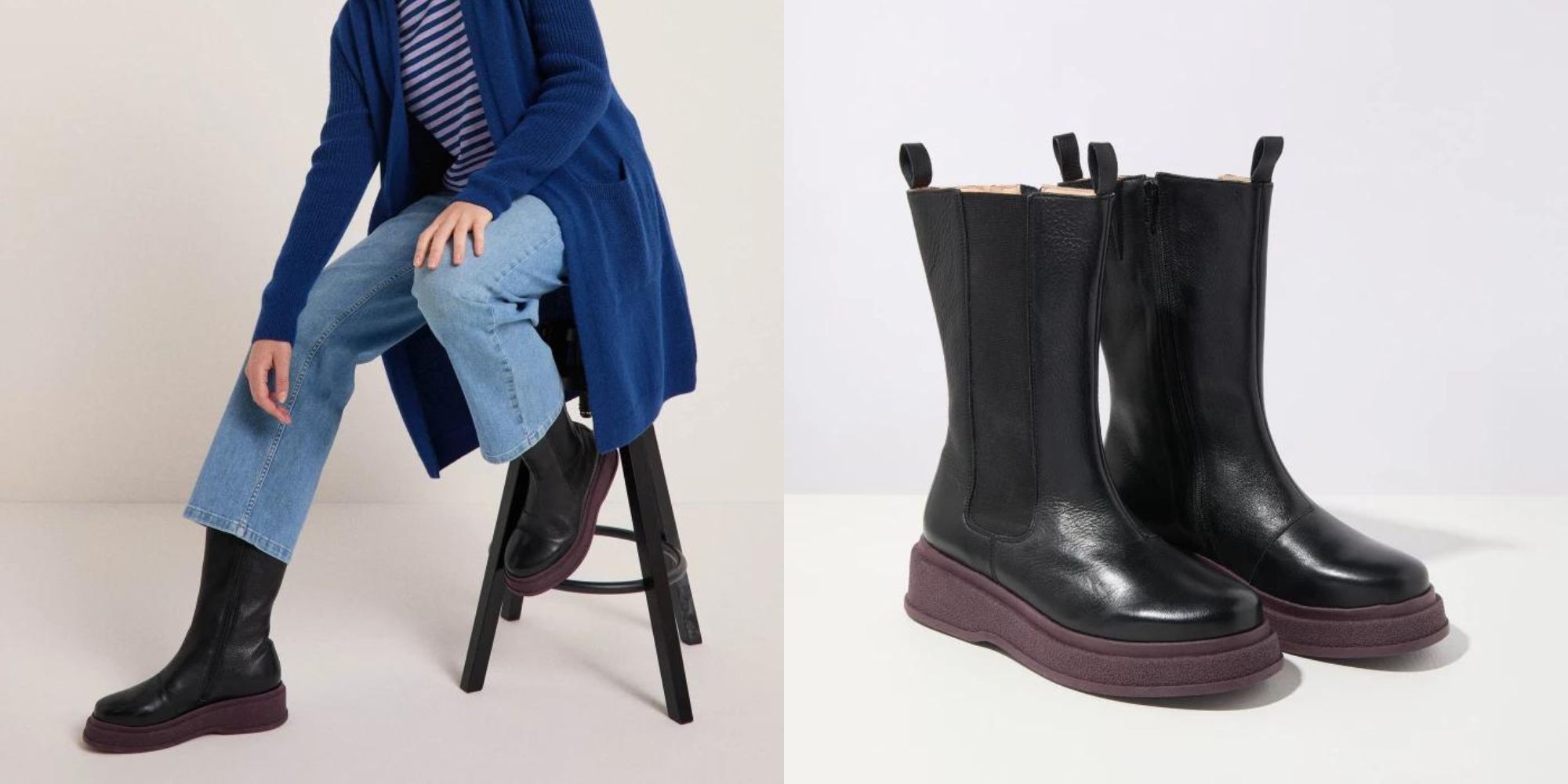 Black vegetable tanned leather high ankle Chelsea boots made be LANIUS.