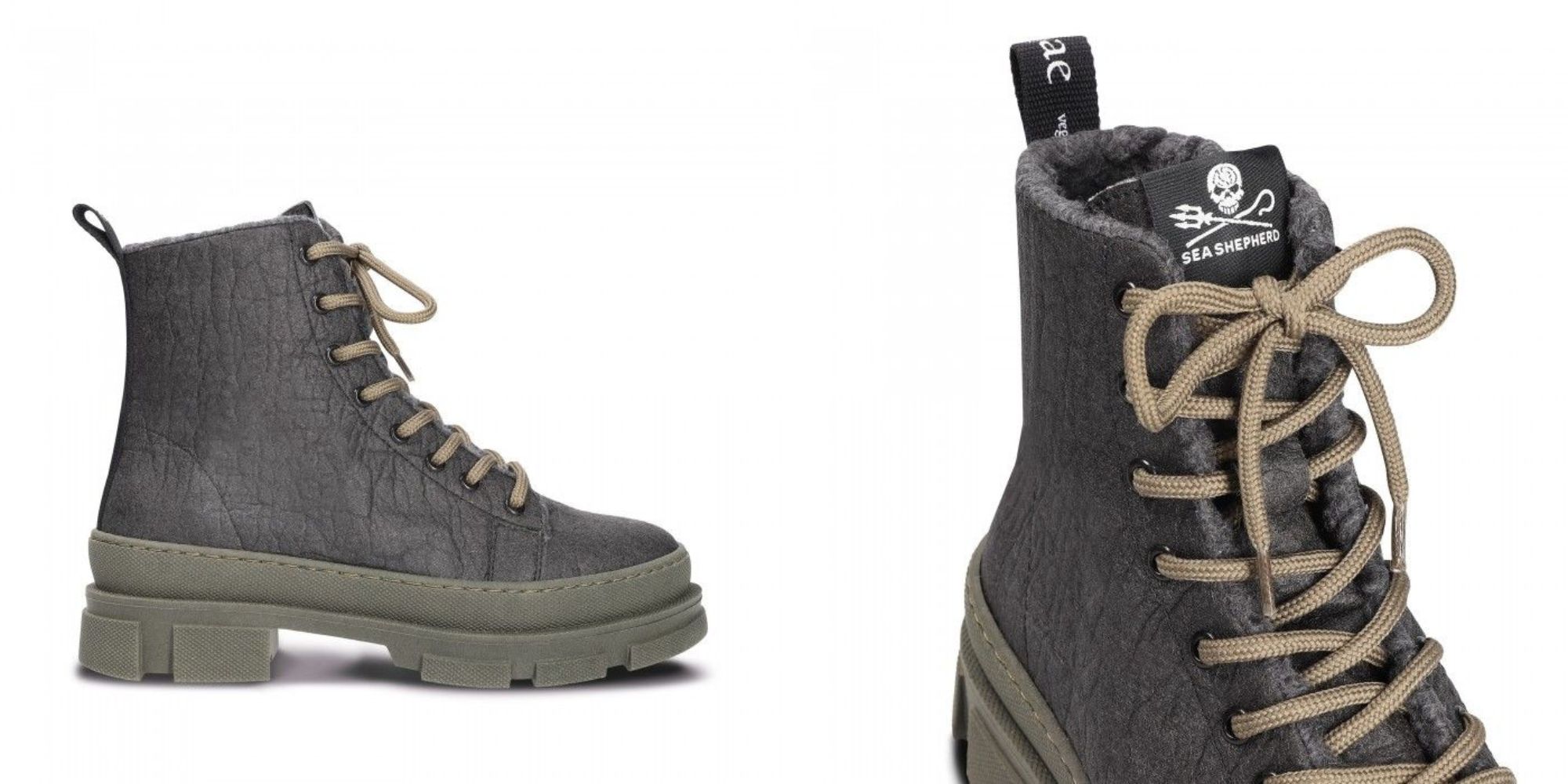 Grey pineapple leather winter boots by vegan brand NAE.