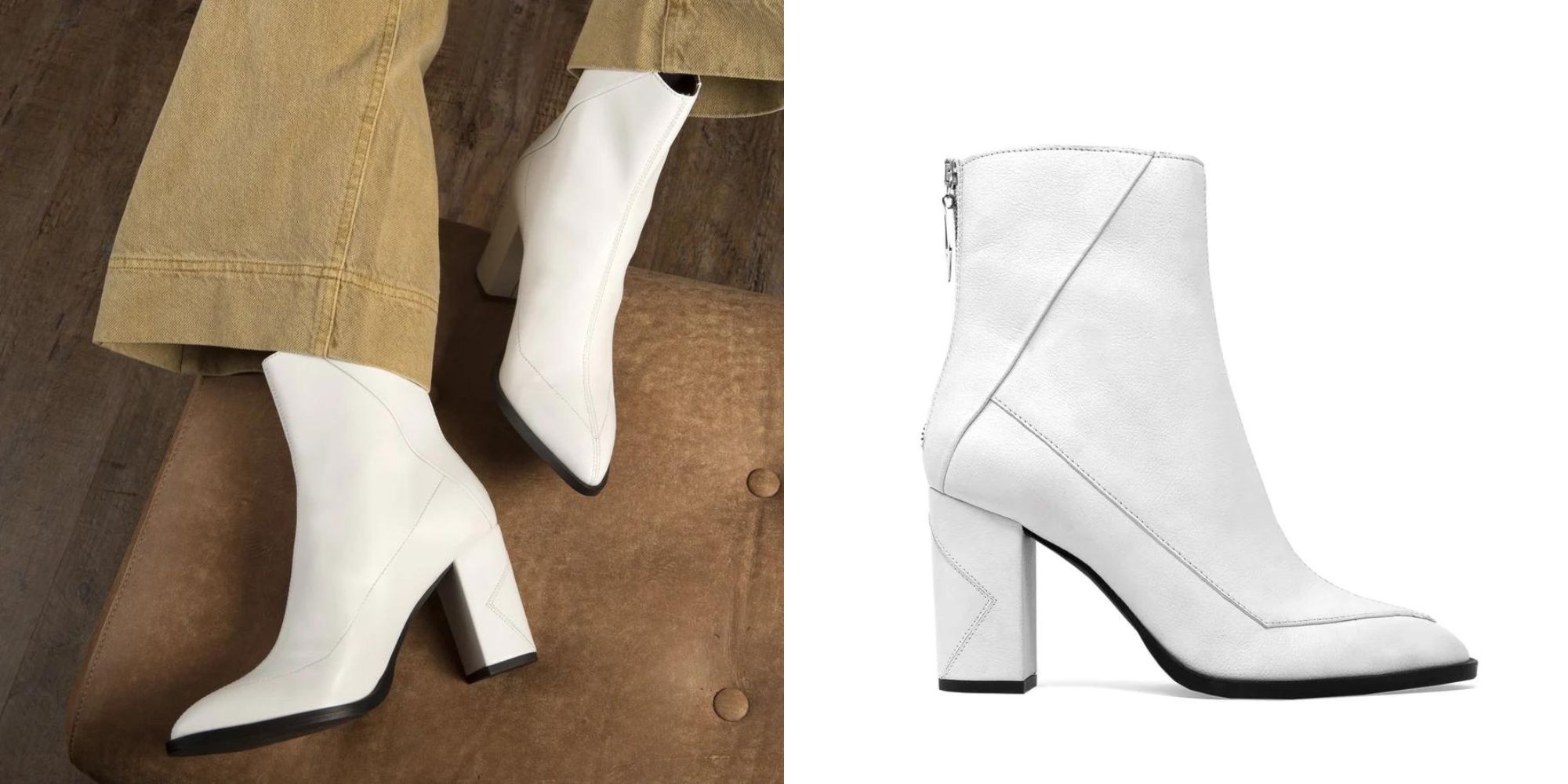 White heeled vegan apple leather boots by Sylven New York.