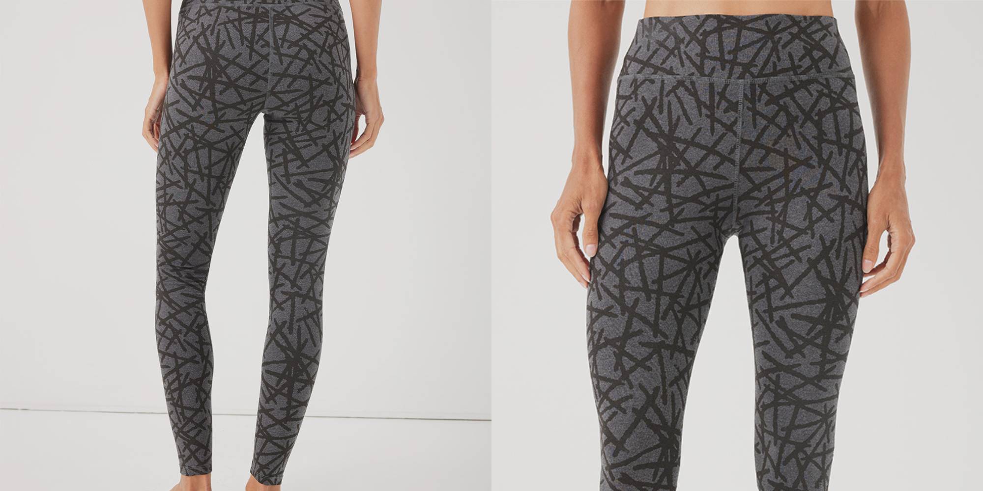 A pair of grey patterned leggings from PACT.