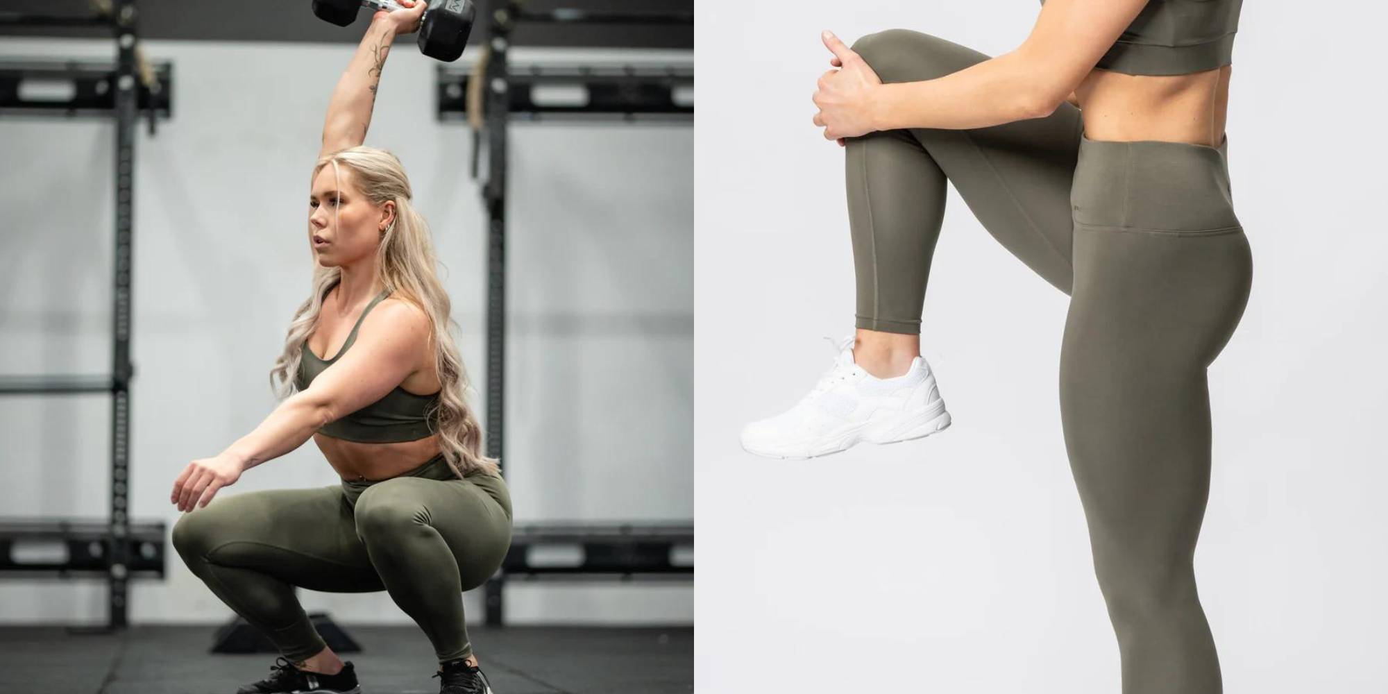 A pair of khaki leggings from Tripulse.