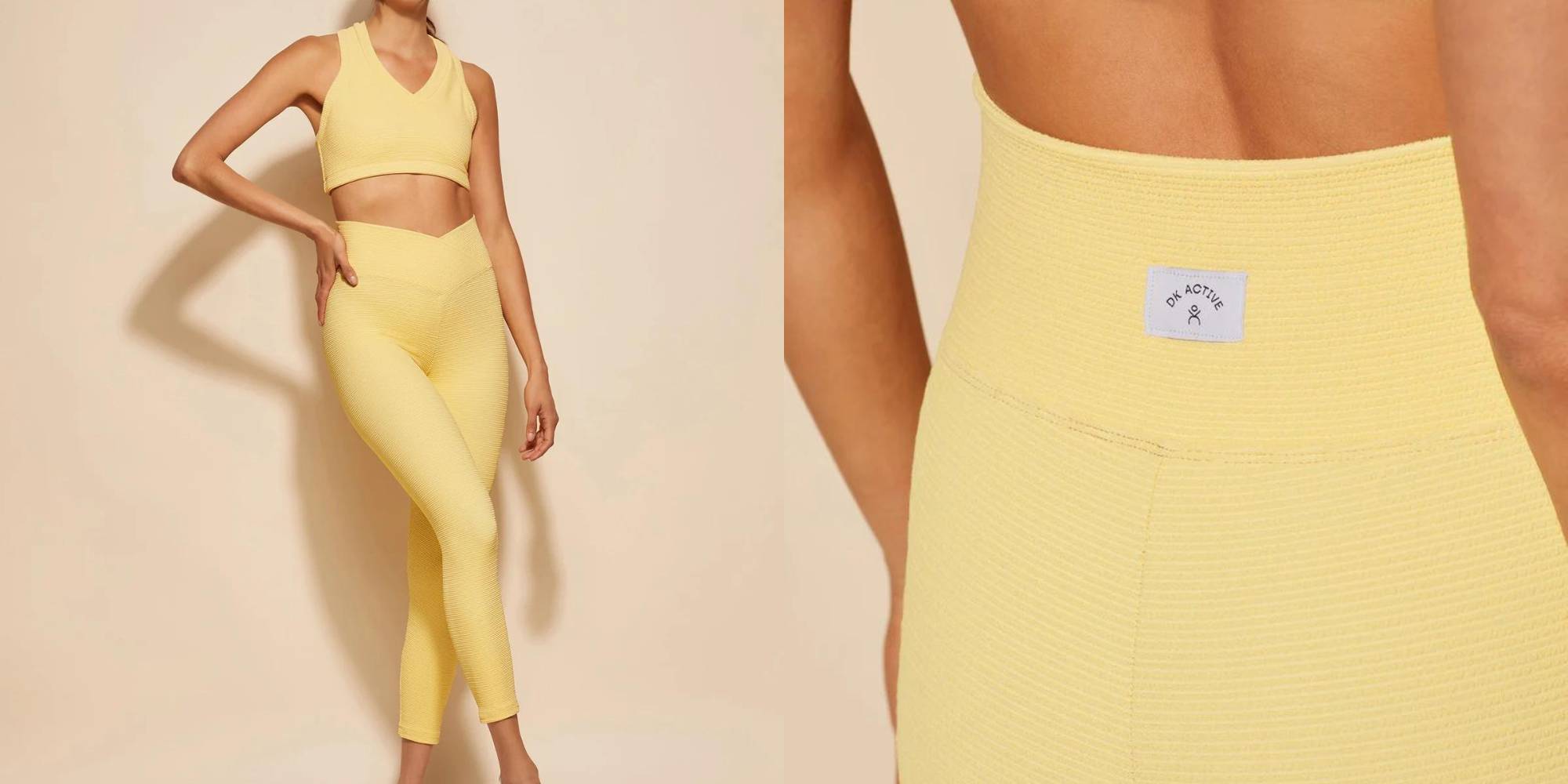 A pair of bright yellow leggings from Australian brand dk active.