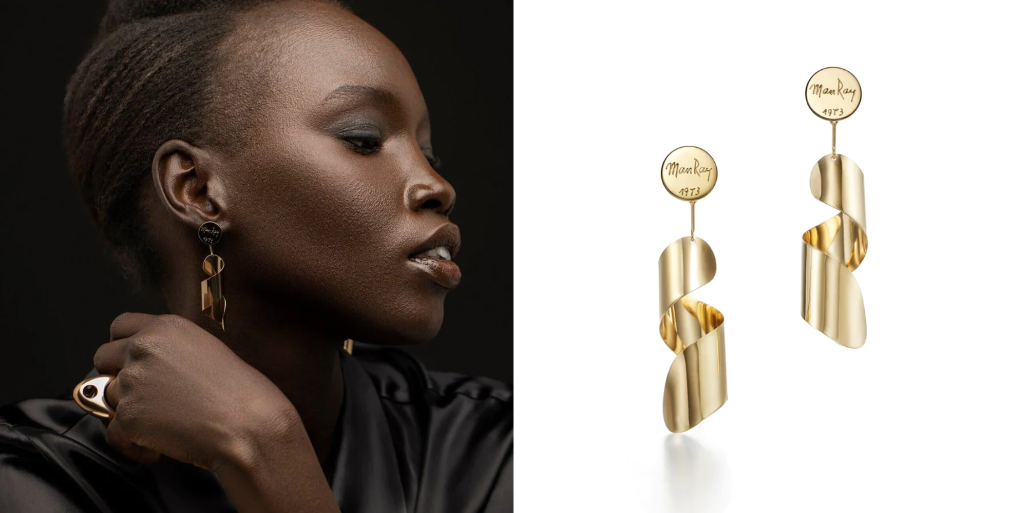 someone wearing lampshade earrings by Futura Jewellery