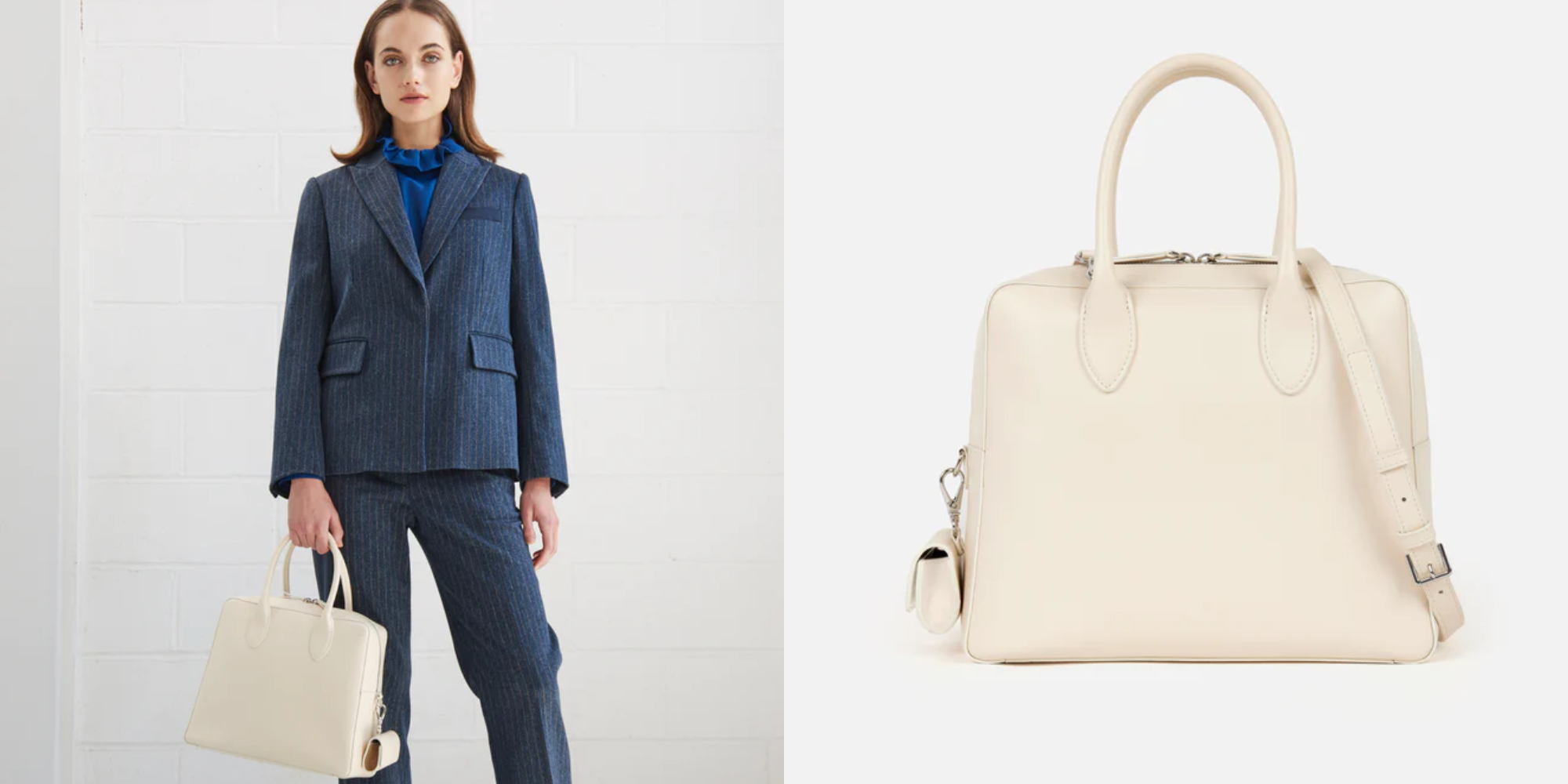 Someone with a responsibly made, vintage-inspired top-handle handbag by WE-AR4.