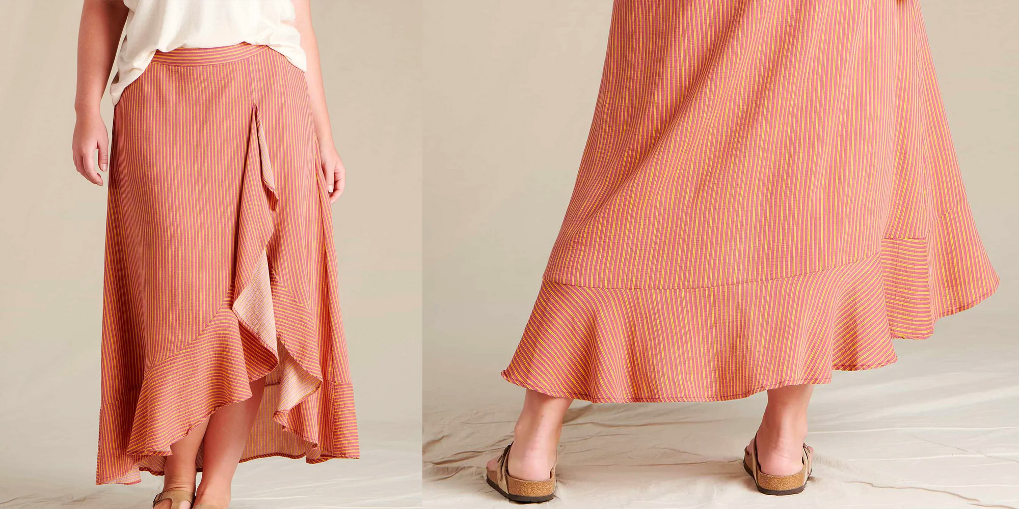 A woman in a flow maxi skirt by Toad&Co