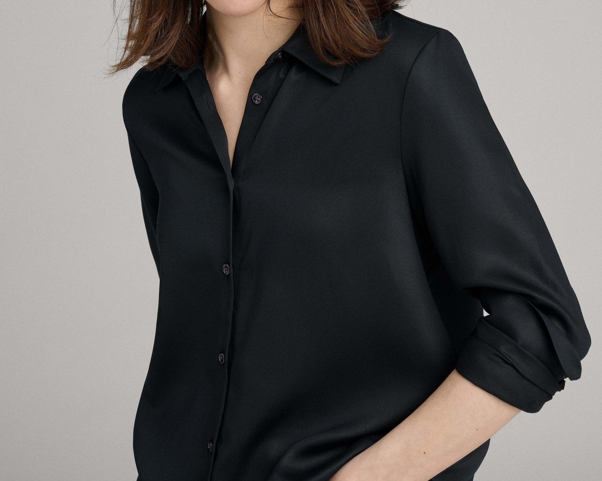 A black lyocell shirt created by eco brand ASKET.