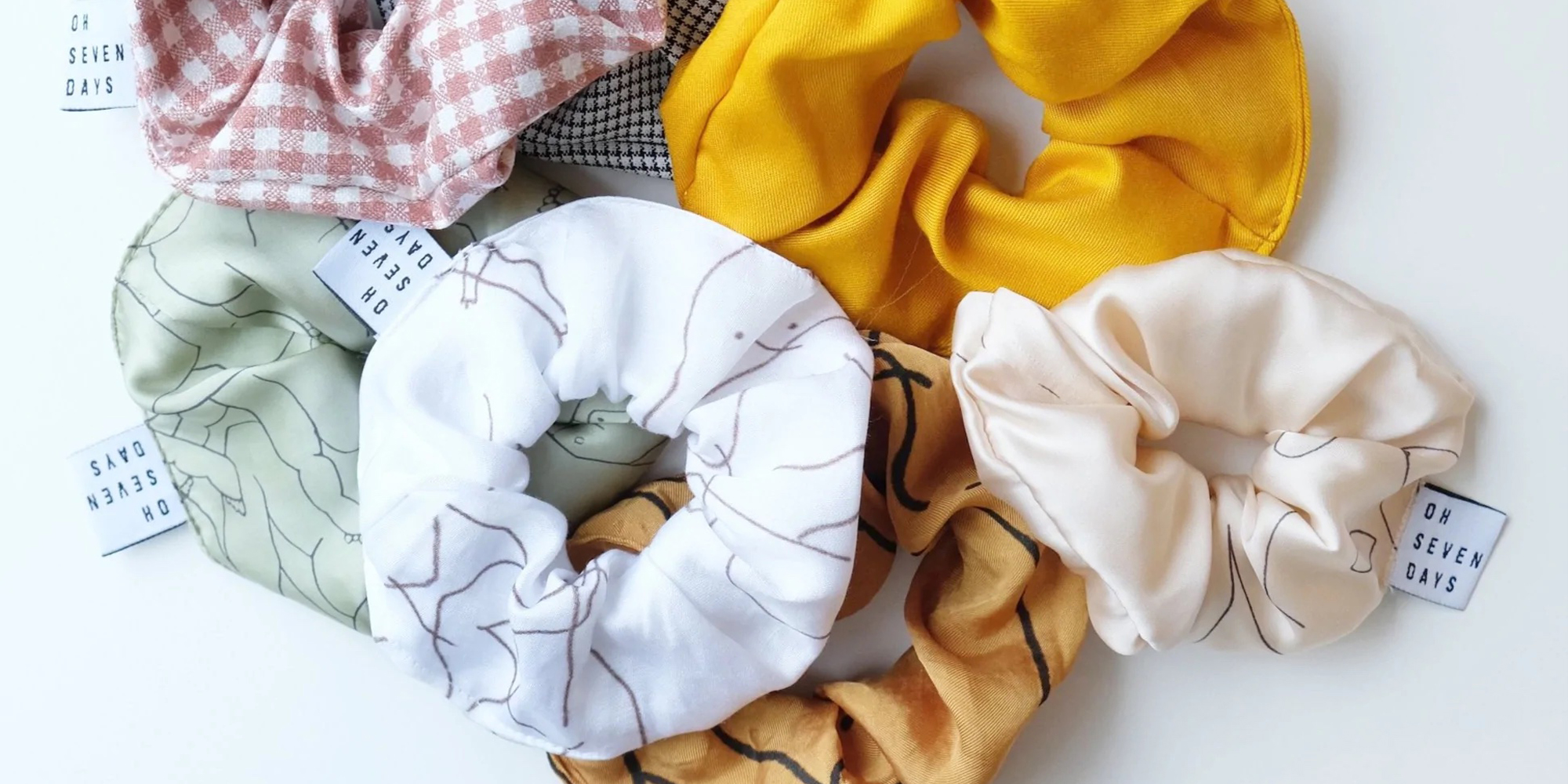 A pack of colourful scrunchies by OhSevenDays.