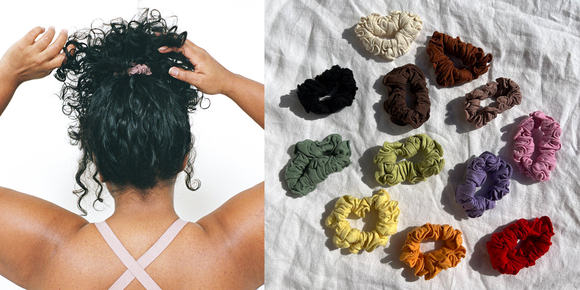 A set of colourful ethical scrunchies by Pansy