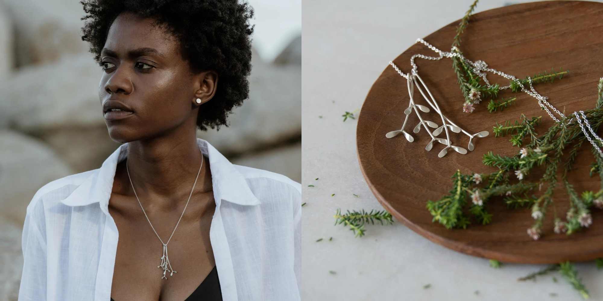A sustainable necklace pendant with four separate strands on a sterling silver chain in your choice of length.