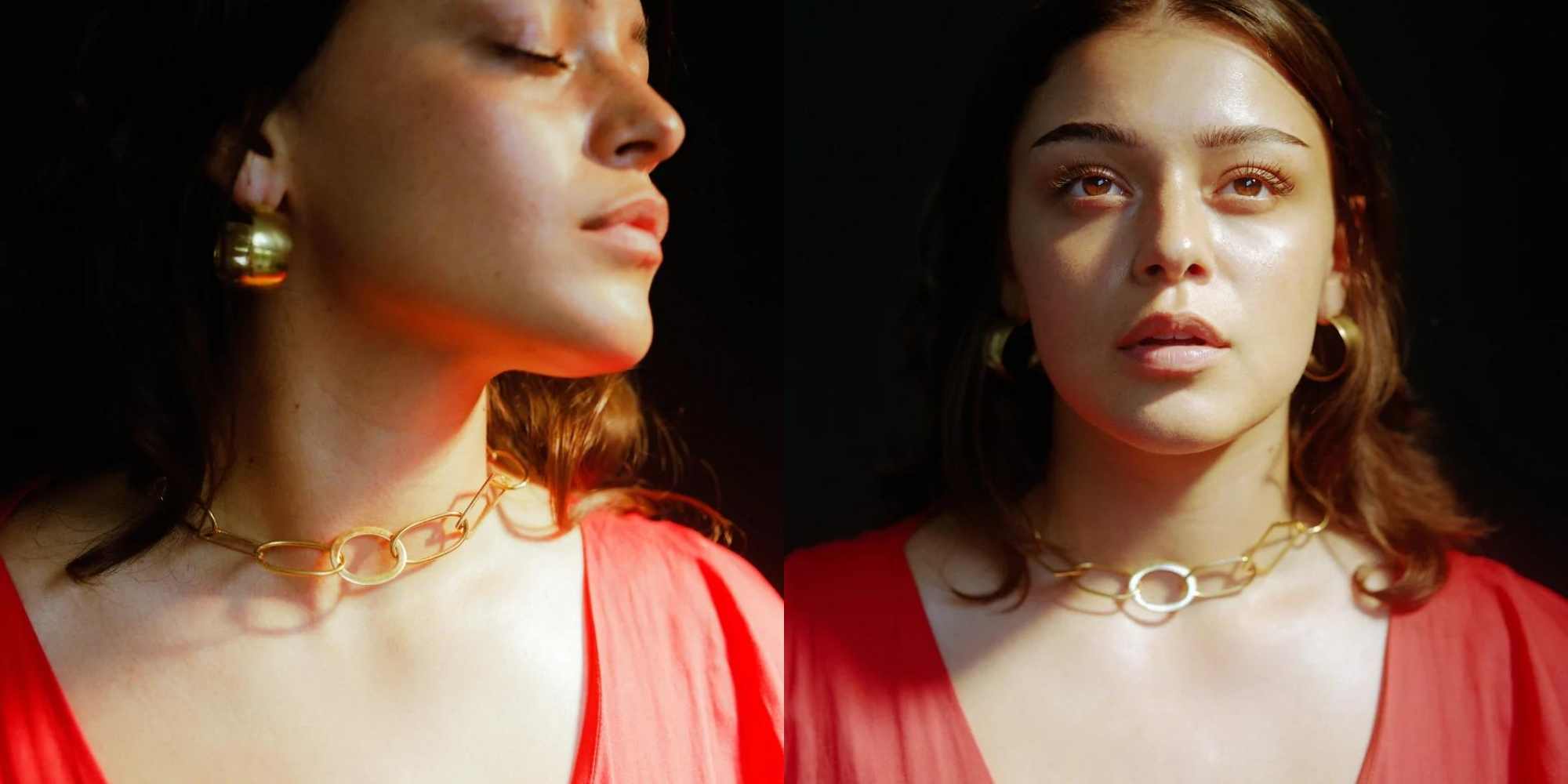 A geometric link necklace made from upcycled brass.