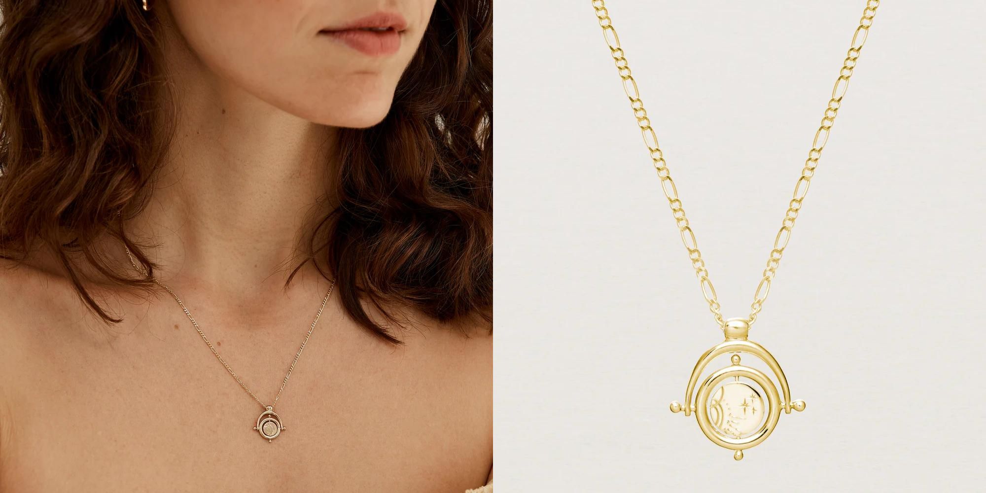 An intricate gold necklace for people on a journey to parenthood crafted by Natalie Marie Jewellery from responsibly materials.