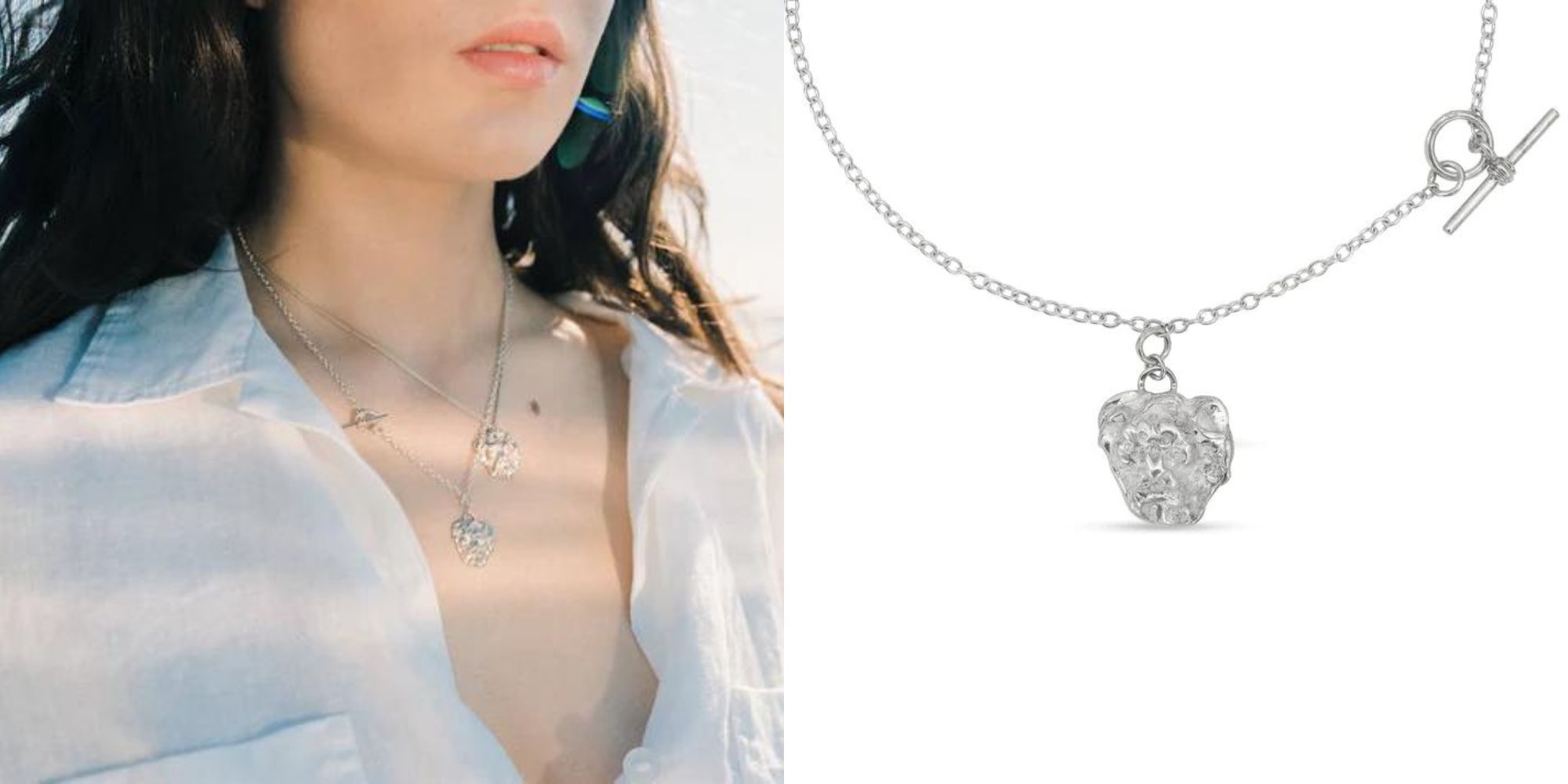 A silver lion medallion chain necklace responsibly-made by YU STEPANEL.