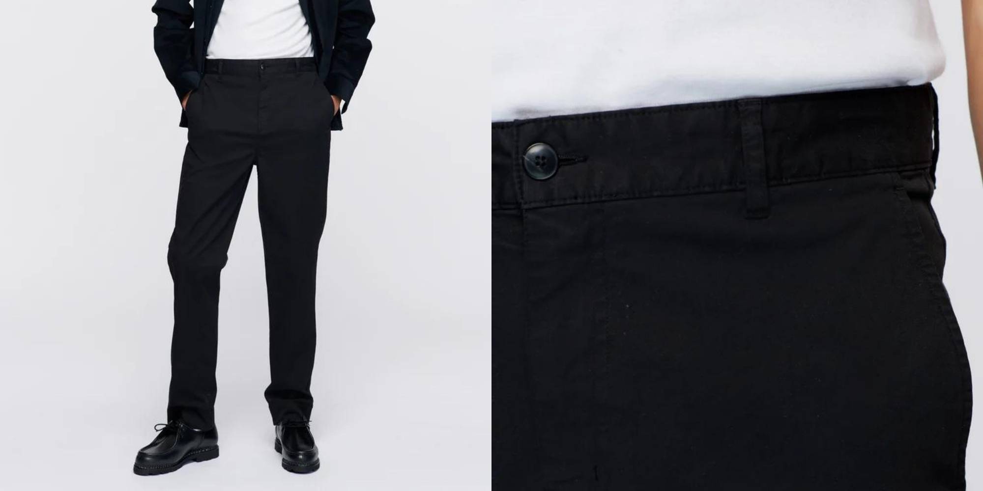 A pair of basic slim black work pants from Kotn.