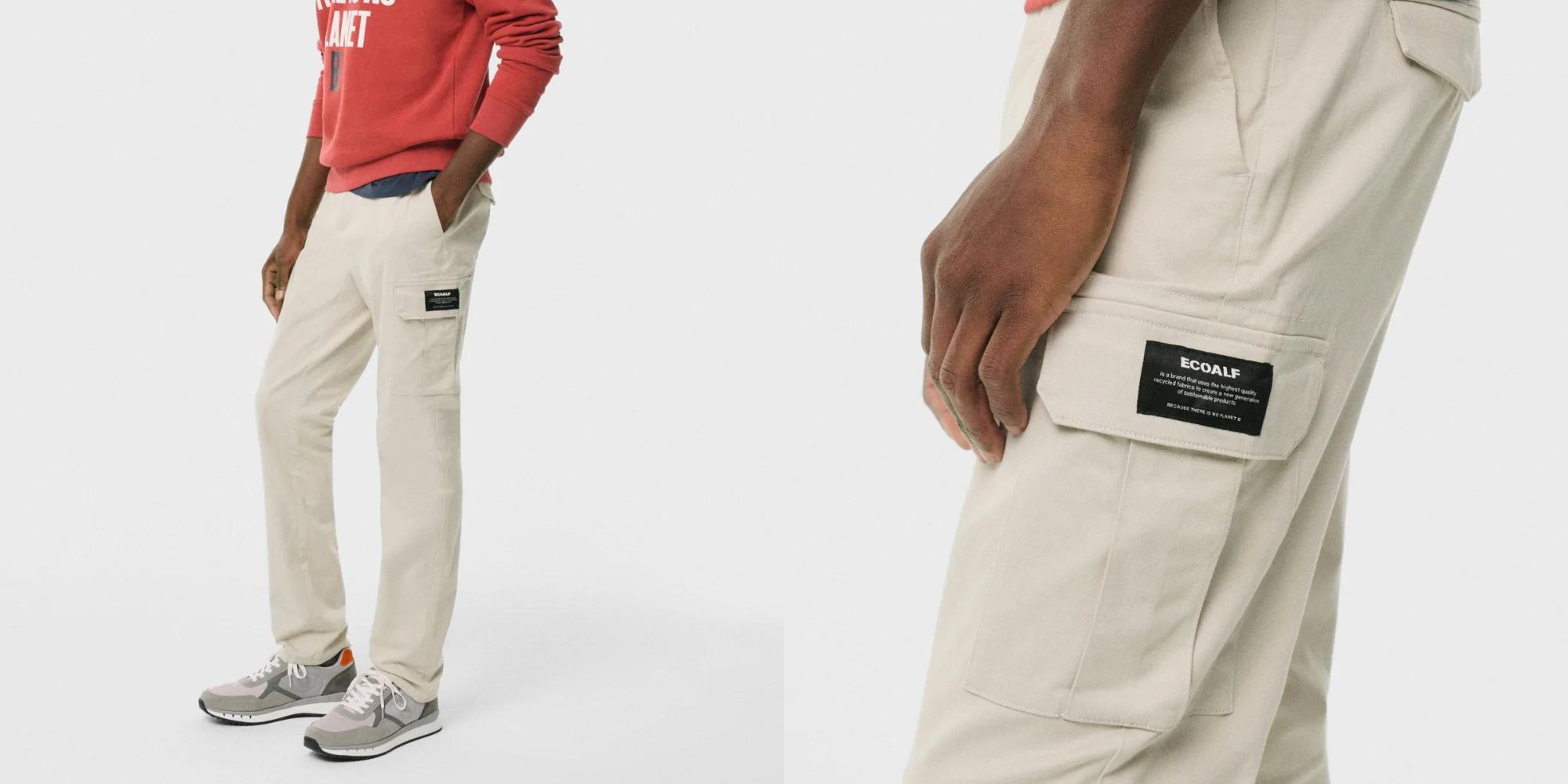 Beige eco-friendly cargo pants by Ecoalf.
